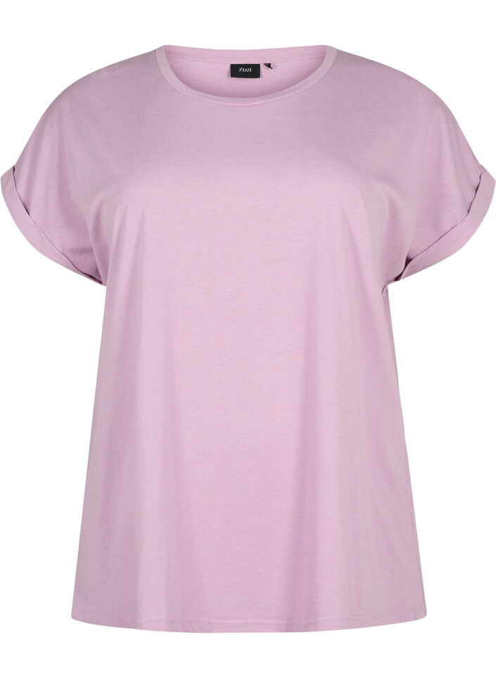 T-shirt &agrave; manches courtes en m&eacute;lange de coton, Mauve, Packshot image number 0