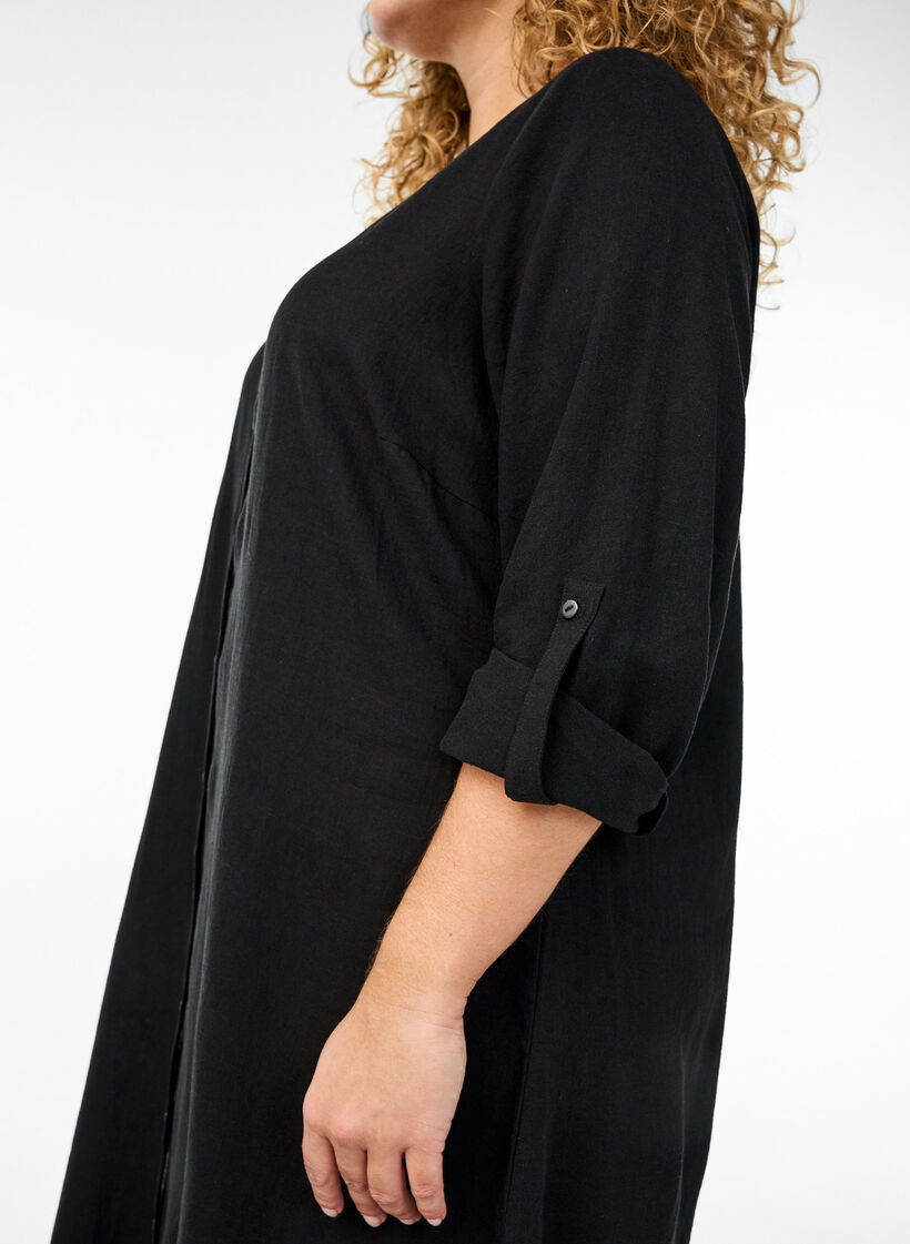 Lange Bluse aus Leinen und Viskose, Schwarz, Model image number 2
