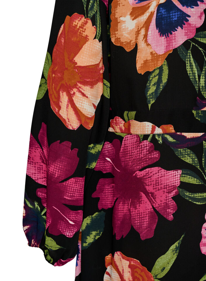Robe maxi avec encolure cache-c&oelig;ur et manches longues, Noir, Packshot image number 3