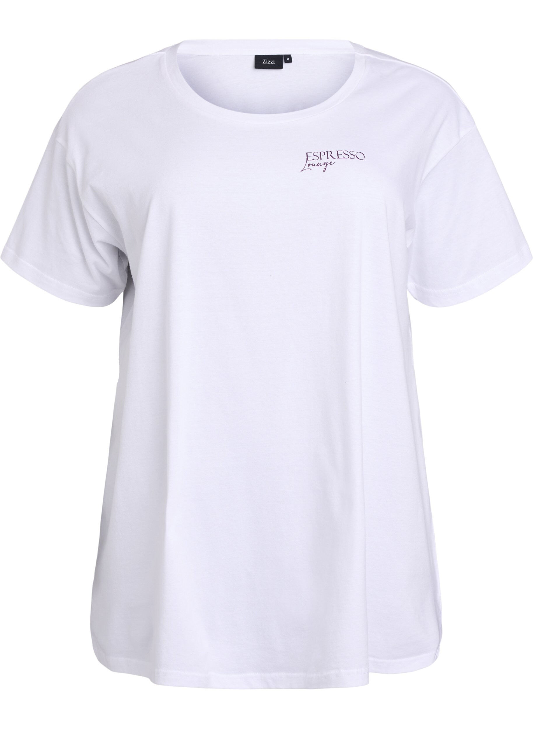 Zizzi T-shirt de nuit long en coton bio avec imprim&eacute;, Blanc, Packshot image number 0