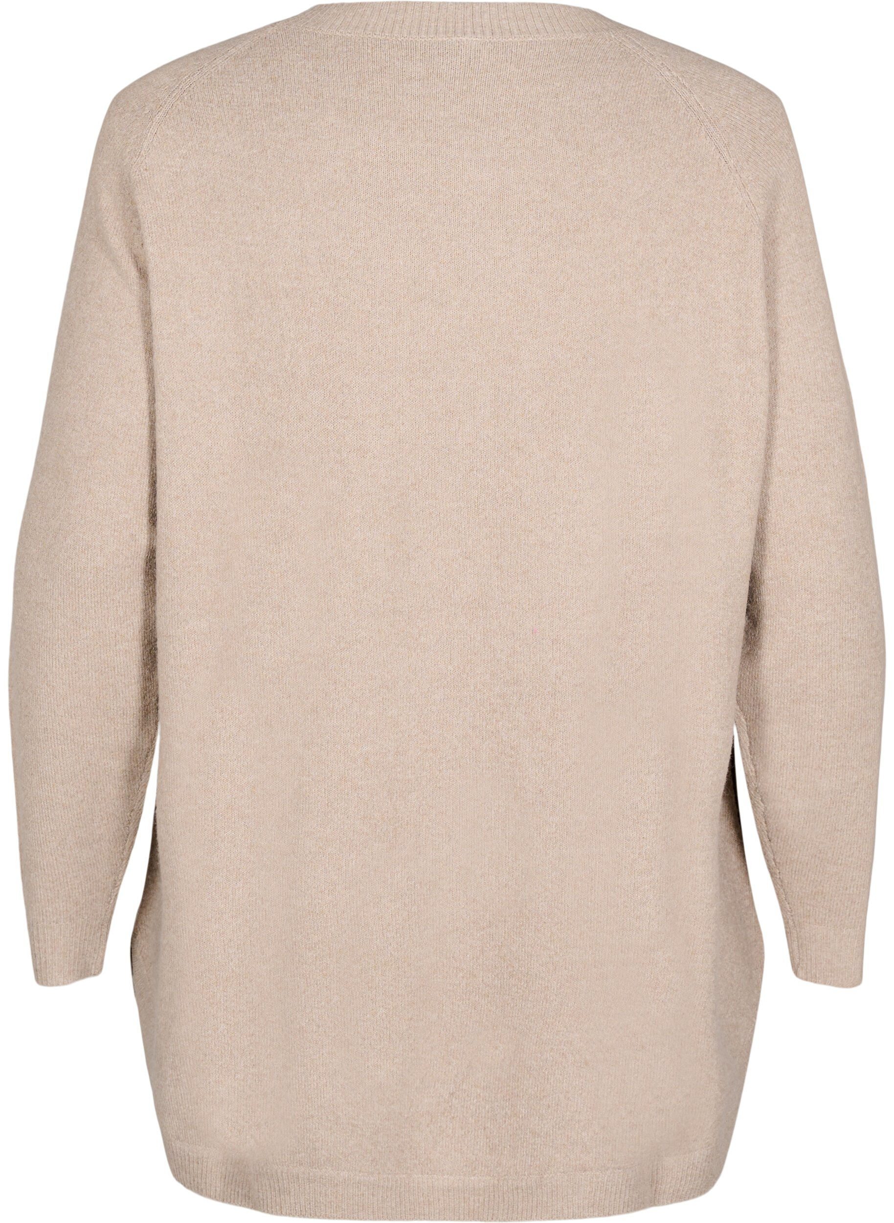 Zizzi Lange Strickbluse mit Knopfdetail an der Seite, Simply Taupe Mel., Packshot image number 1