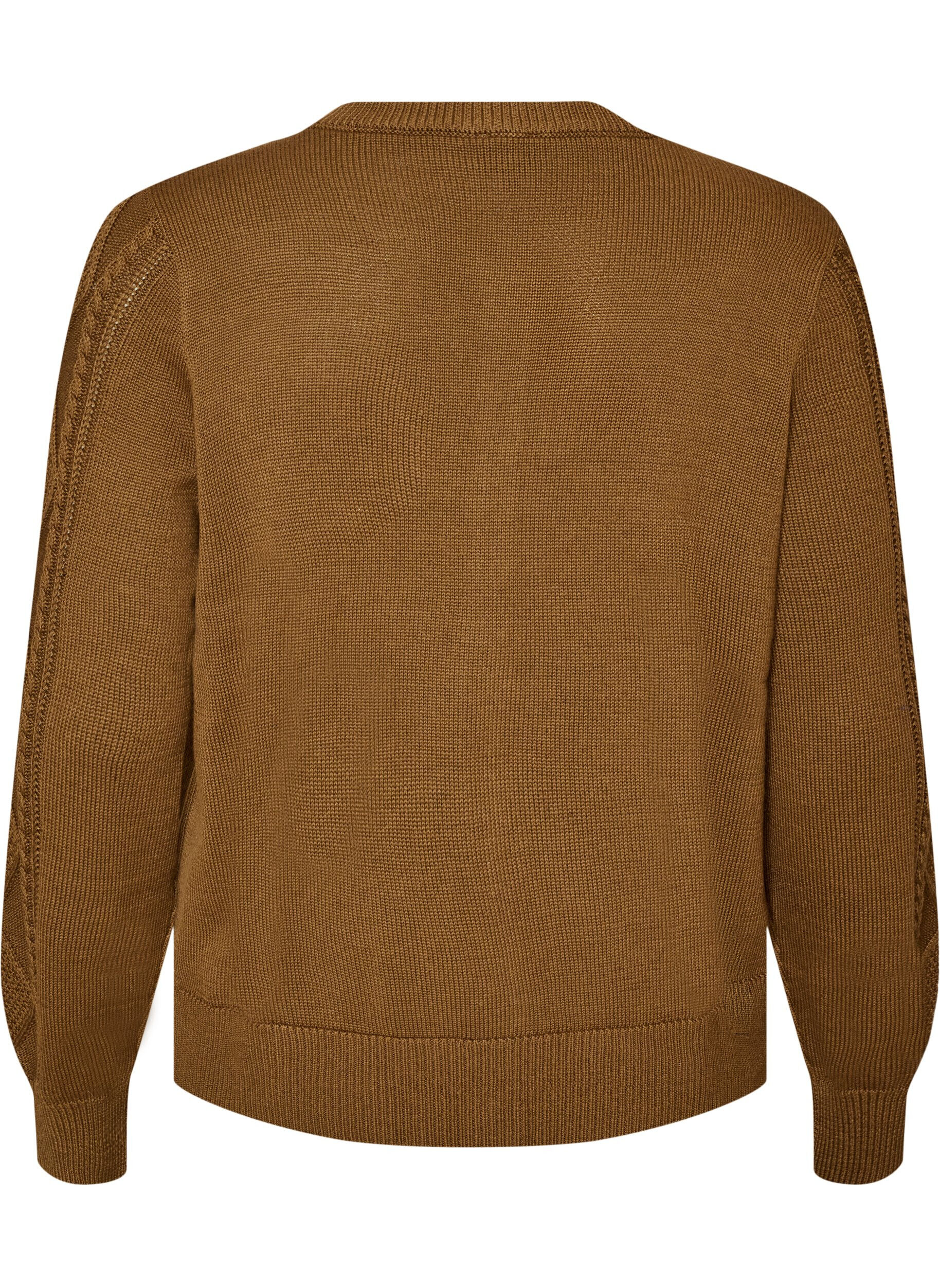ZizziStrickjacke mit Zopfmuster und dekorativen Kn&ouml;pfen, Braun, Packshot image number 1