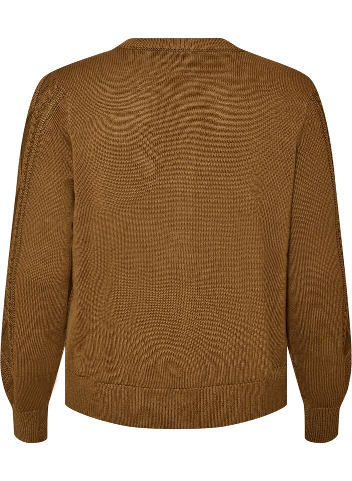 Strickjacke mit Zopfmuster und dekorativen Kn&ouml;pfen, Braun, Packshot image number 1