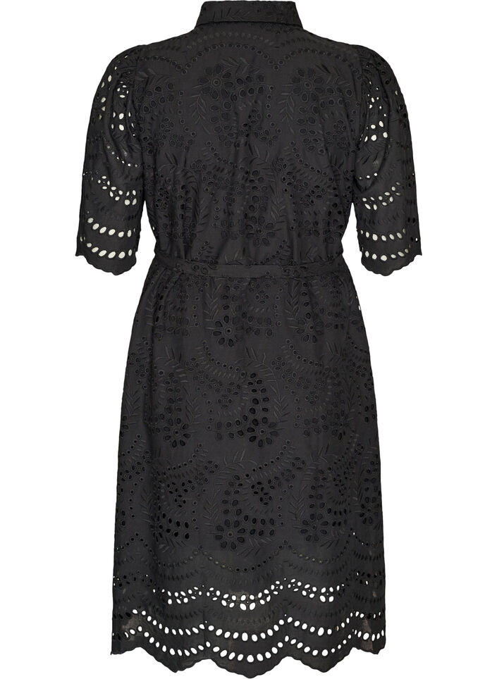 Hemdblusenkleid aus Broderie Anglaise mit Bindeg&uuml;rtel, Schwarz, Packshot image number 1
