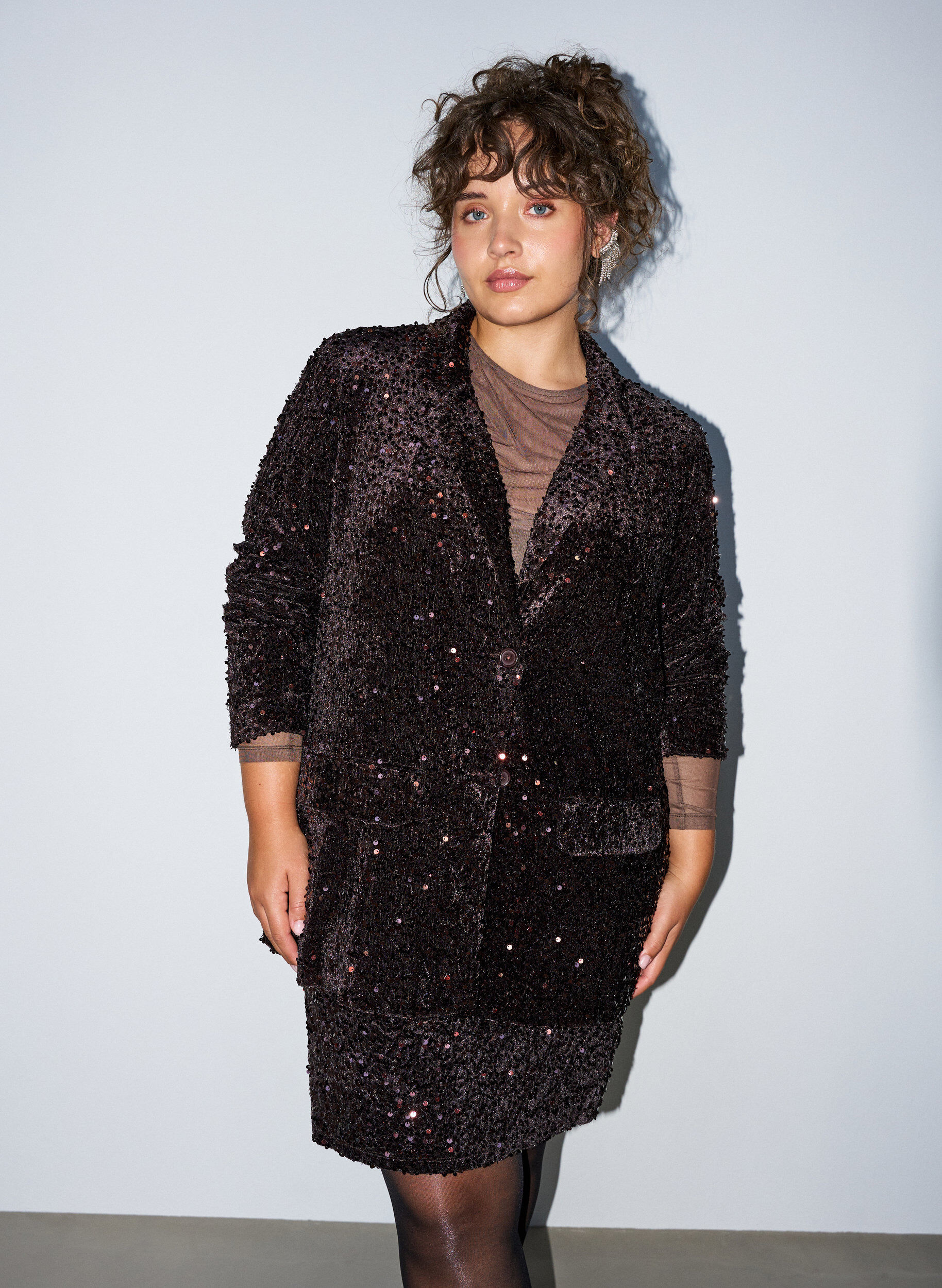 Blazer &agrave; paillettes, Marron, Model