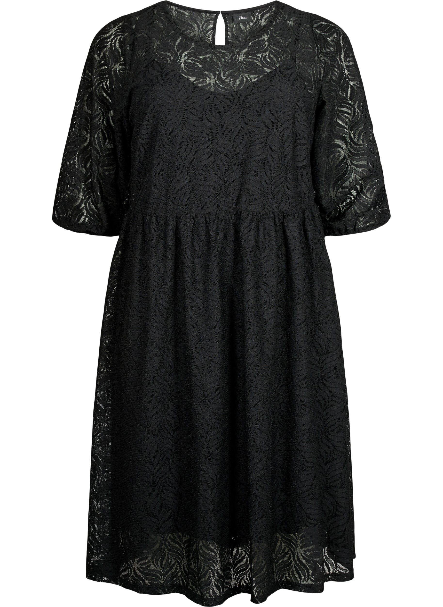 Zizzi Spitzenkleid mit 3/4 &Auml;rmeln, Black, Packshot image number 0