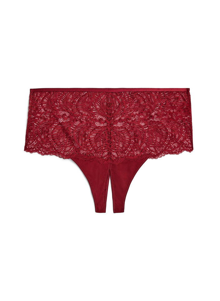 String hipster ouvert taille haute avec dentelle, Rouge, Packshot image number 0