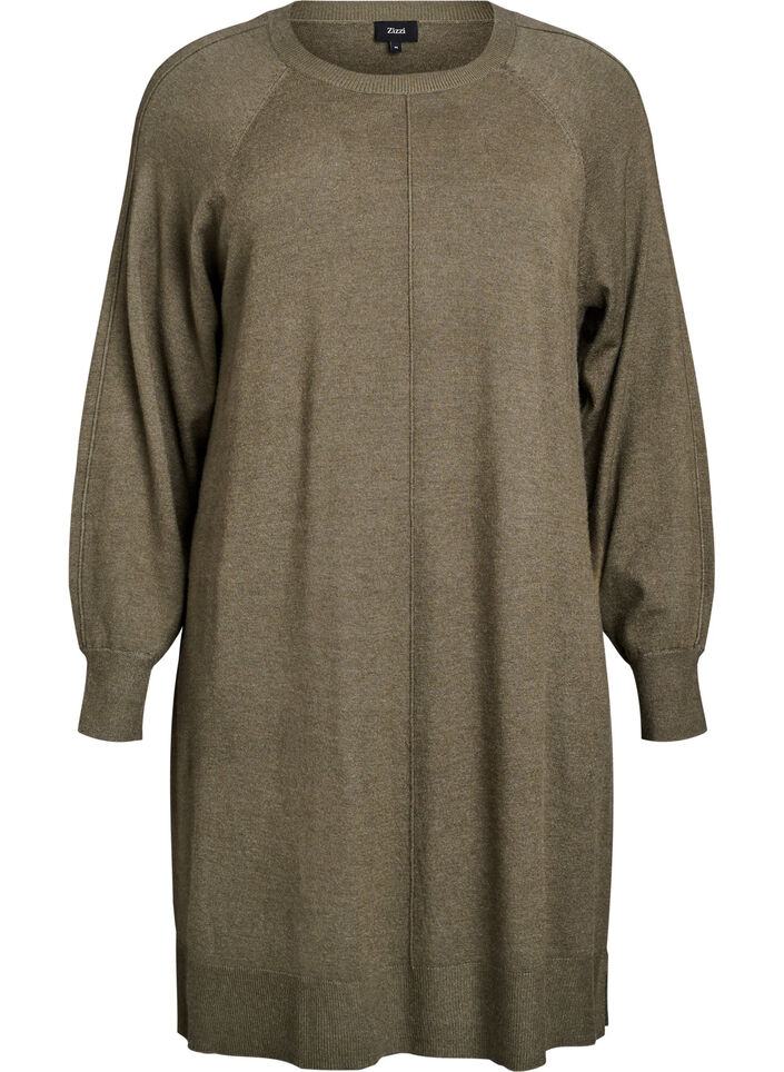 Strickkleid mit Raglan&auml;rmeln und Mittelnaht, Gr&uuml;n, Packshot image number 0