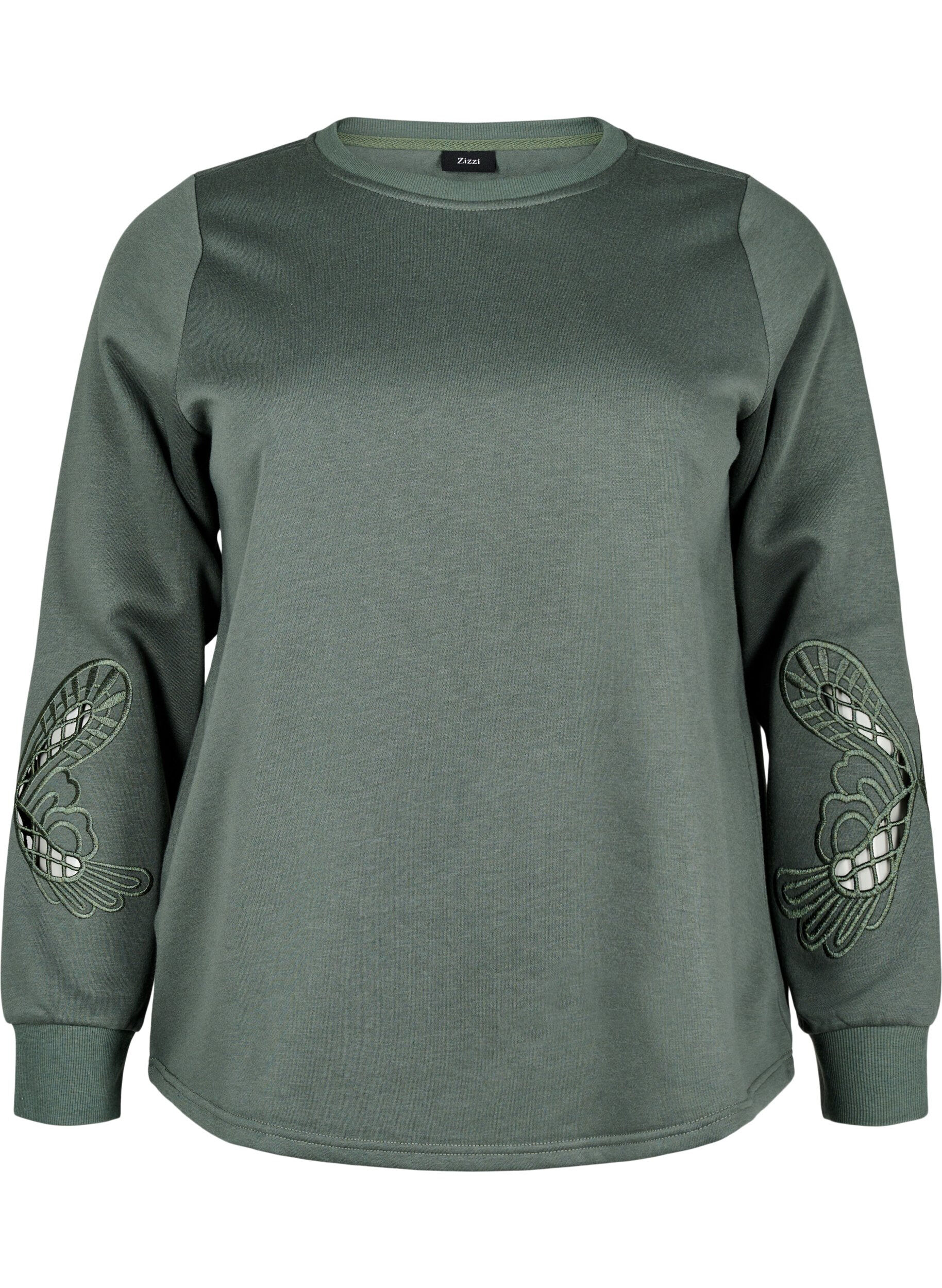 Zizzi Sweatshirt mit aufgestickten Cut-Outs, Thyme, Packshot image number 0