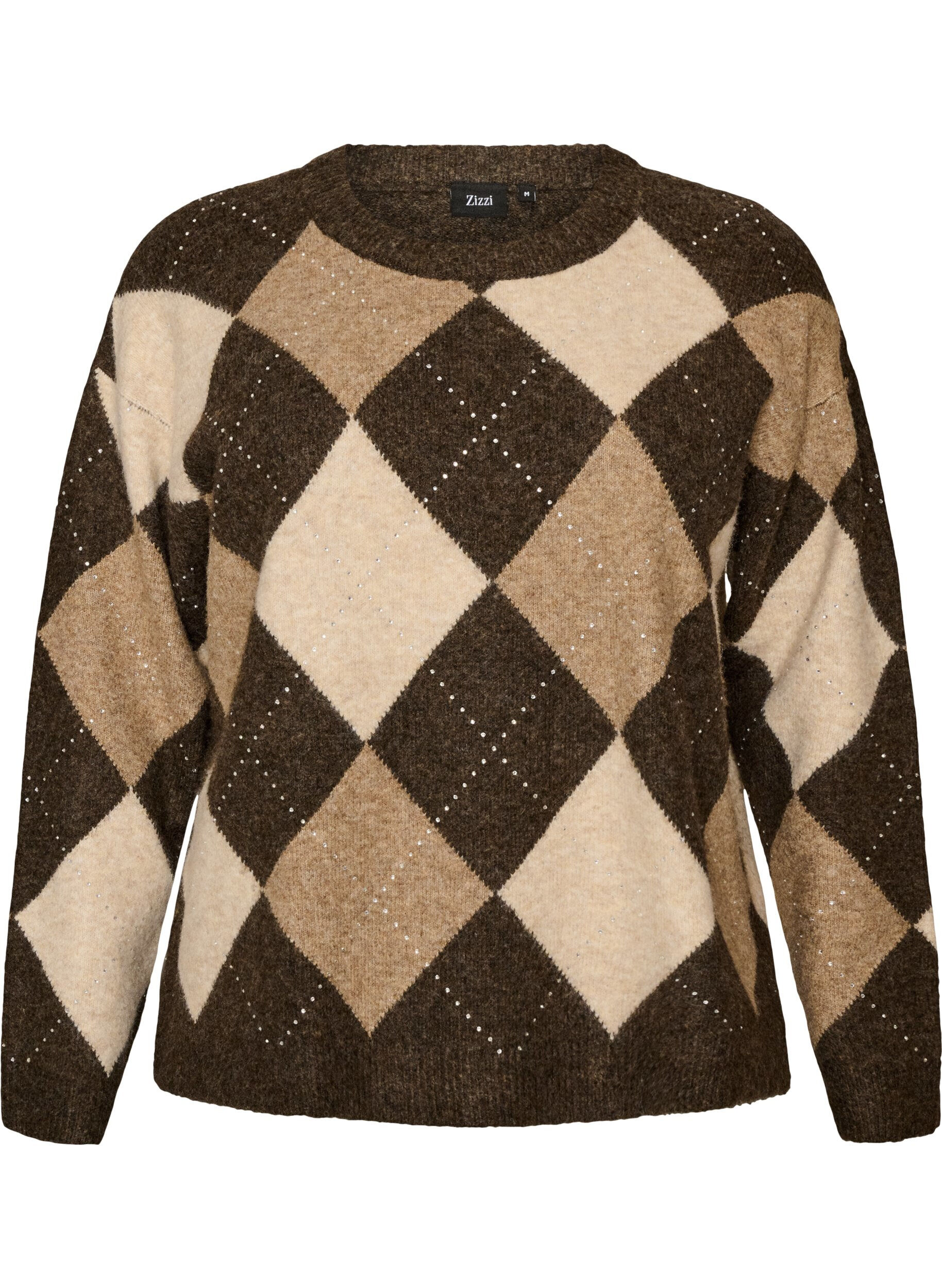 Haut en maille avec motif losanges et strass