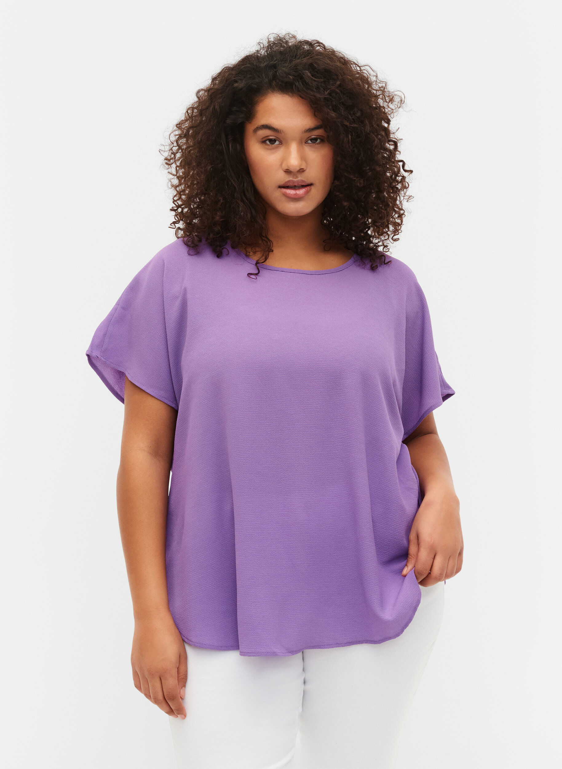 Zizzi Blouse &agrave; manches courtes et encolure ronde, Violet, Model image number 0