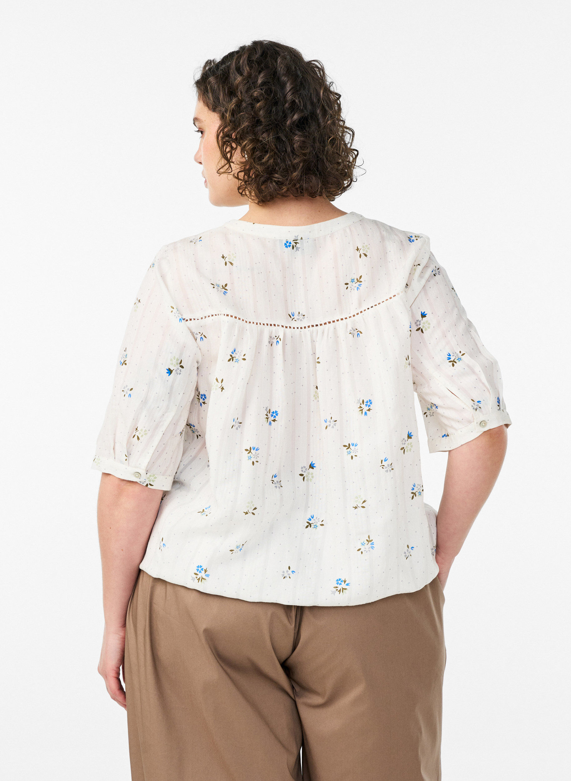 ZizziBlouse imprim&eacute;e &agrave; manches 1/2, Vanille, Model image number 2