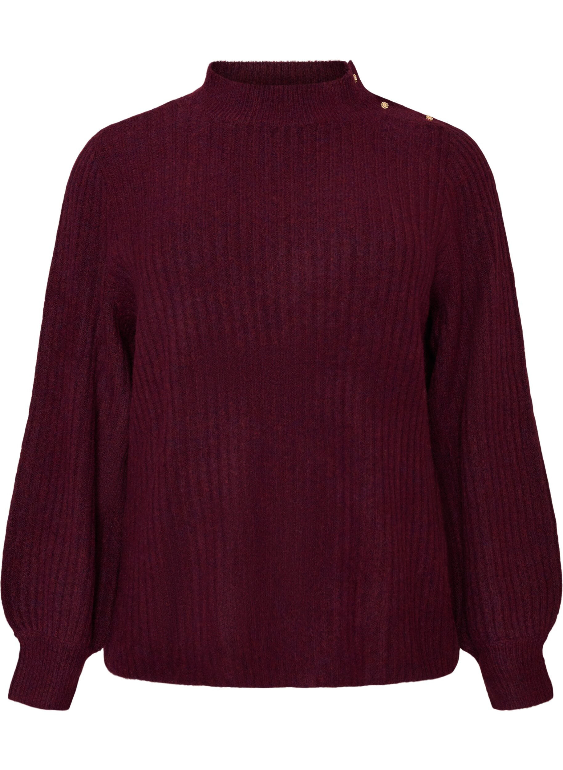 Pullover aus Rippstrick mit Puff&auml;rmeln und Kn&ouml;pfen