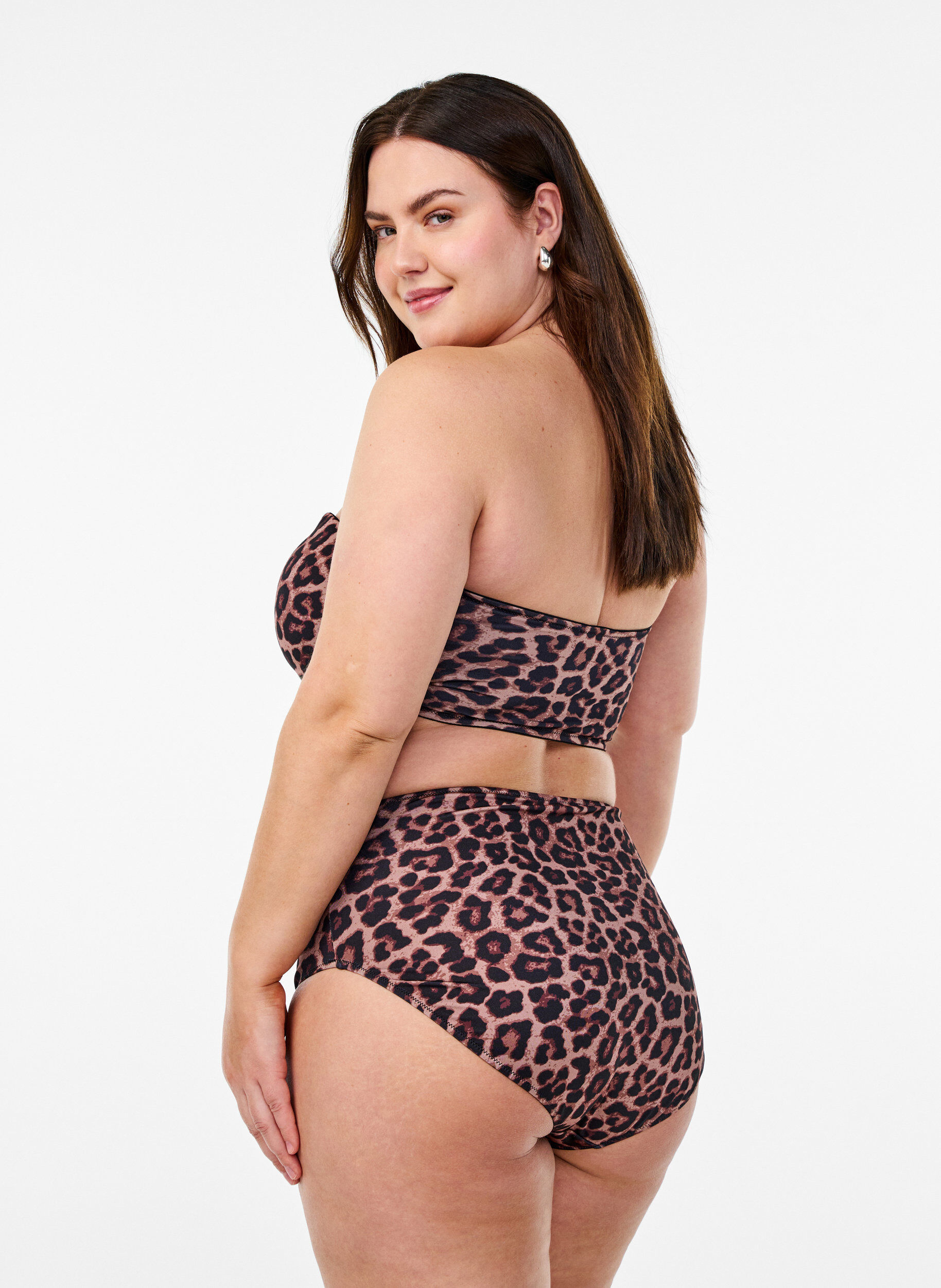 Zizzi Hoch taillierte Bikinihose mit floralem Muster, Braun, Model image number 1