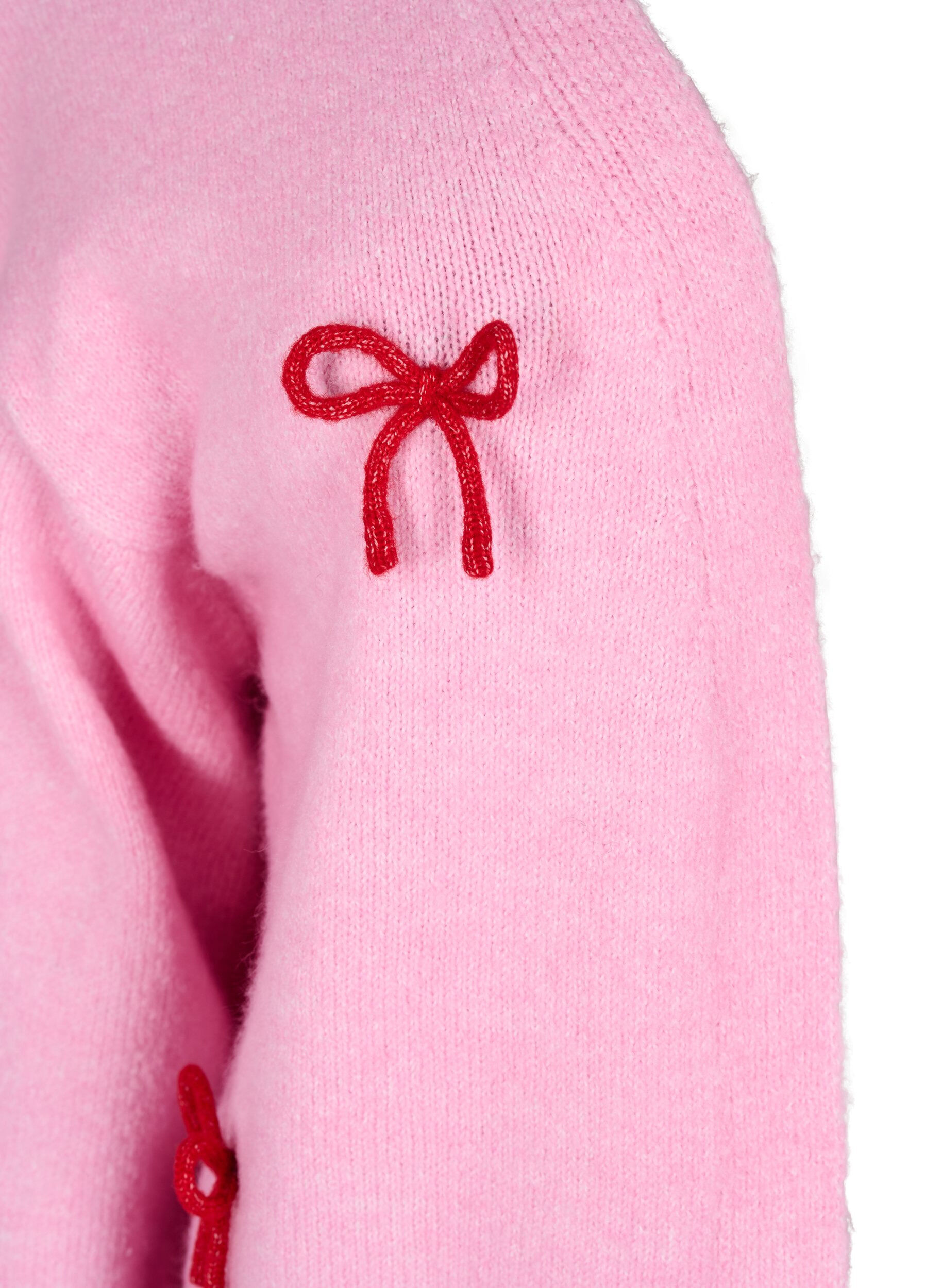 Zizzi Strickjacke aus Grobstrick mit Schleifenb&auml;ndern, Begonia Pink Comb, Packshot image number 2