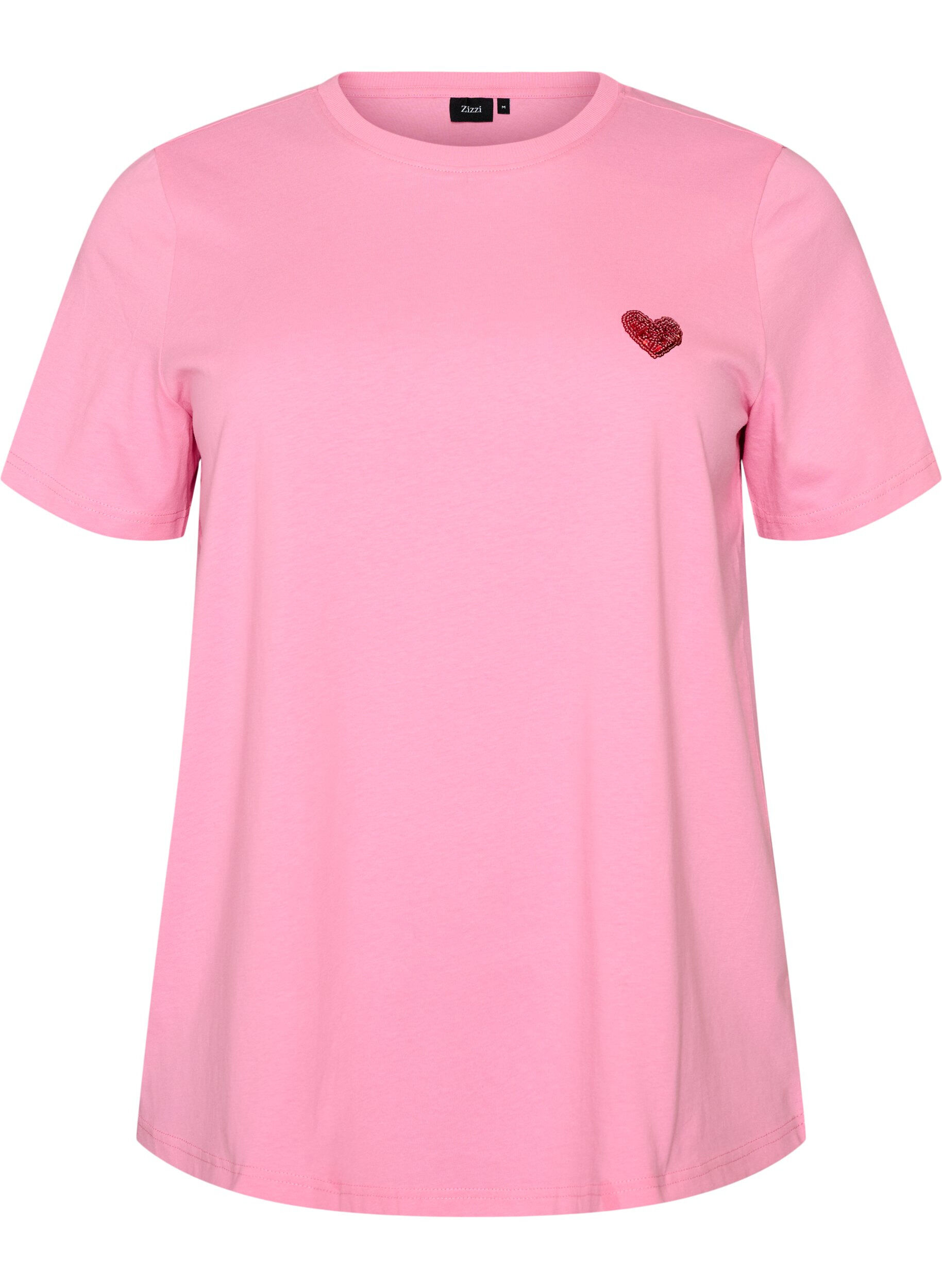 ZizziT-shirt avec un c&oelig;ur en sequins et imprim&eacute; color&eacute; au dos, Rose, Packshot image number 0