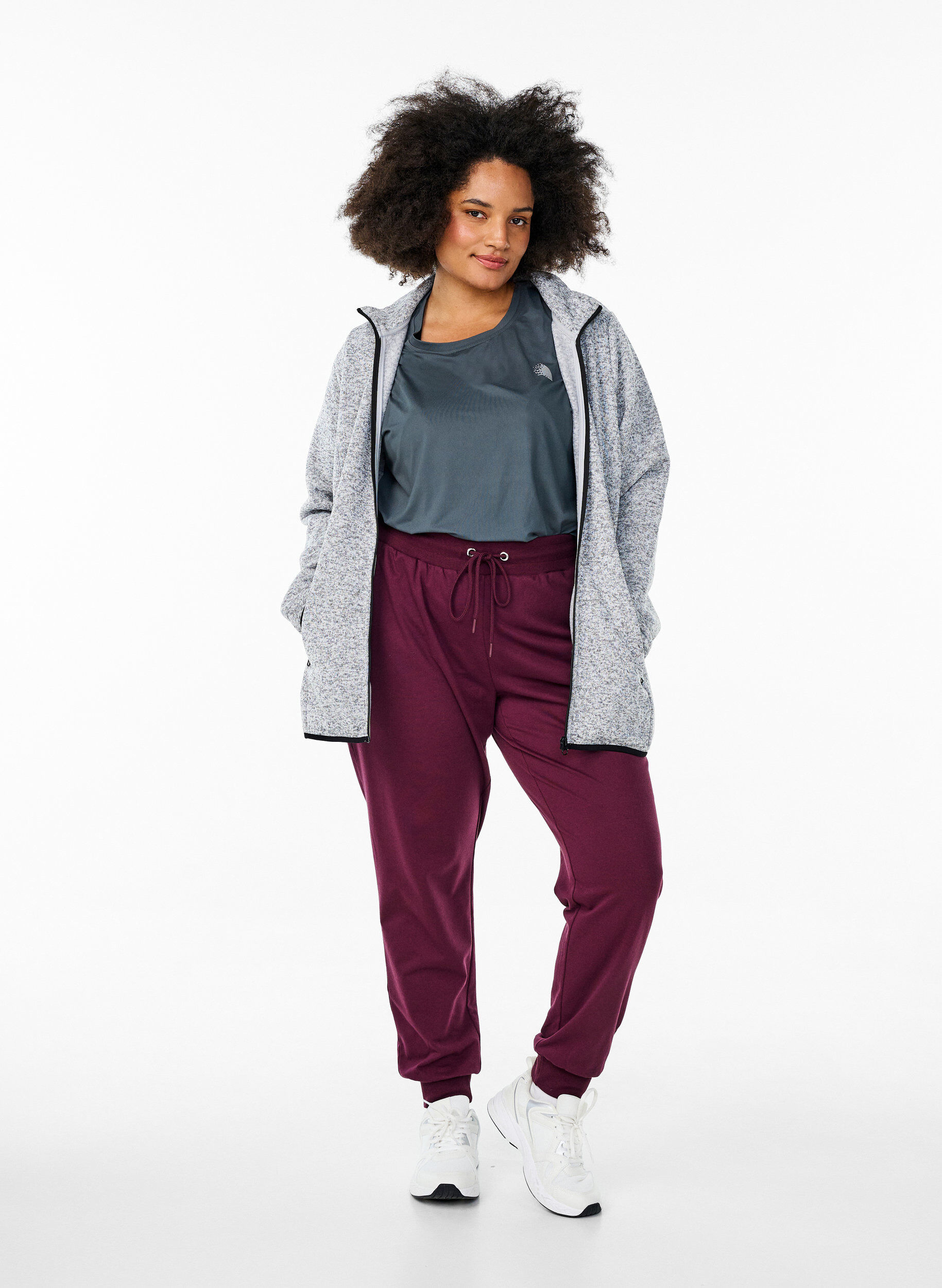 Zizzi Cardigan en jersey avec un col haut et une fermeture &eacute;clair, Gris, Model image number 1