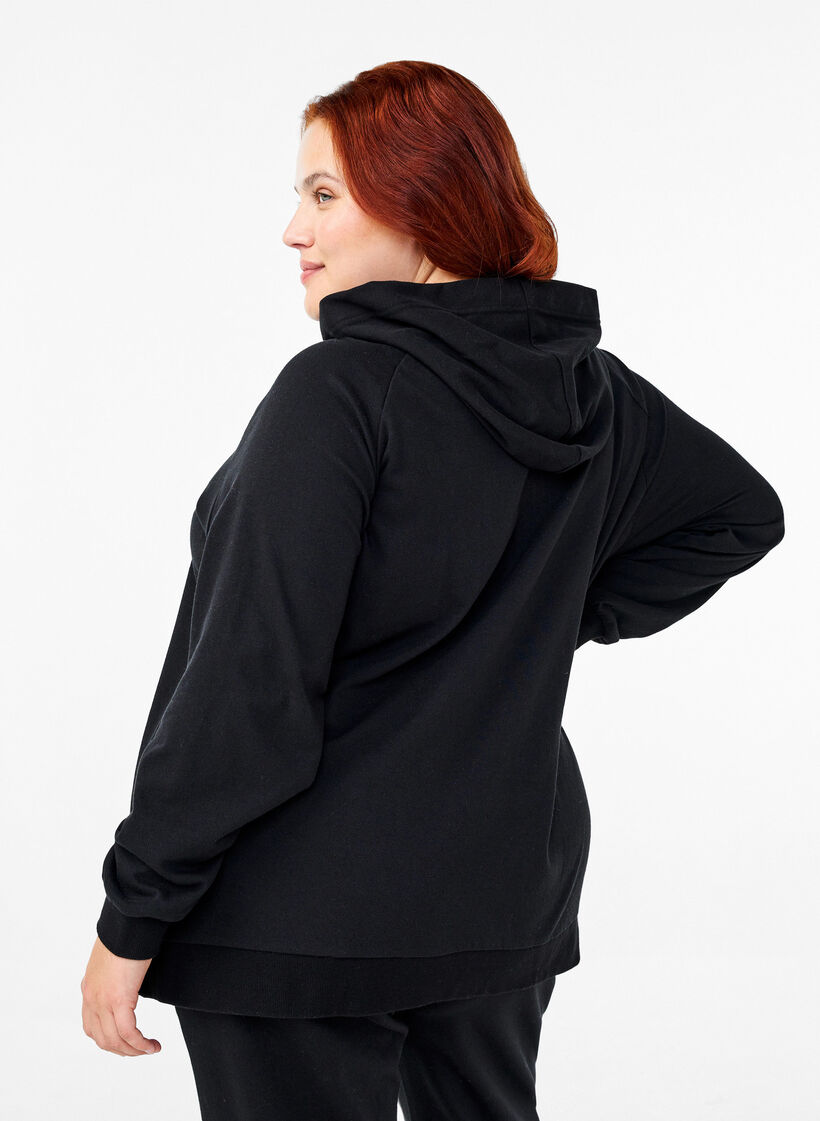 Cardigan en sweat avec une capuche et des poches, Noir, Model image number 2