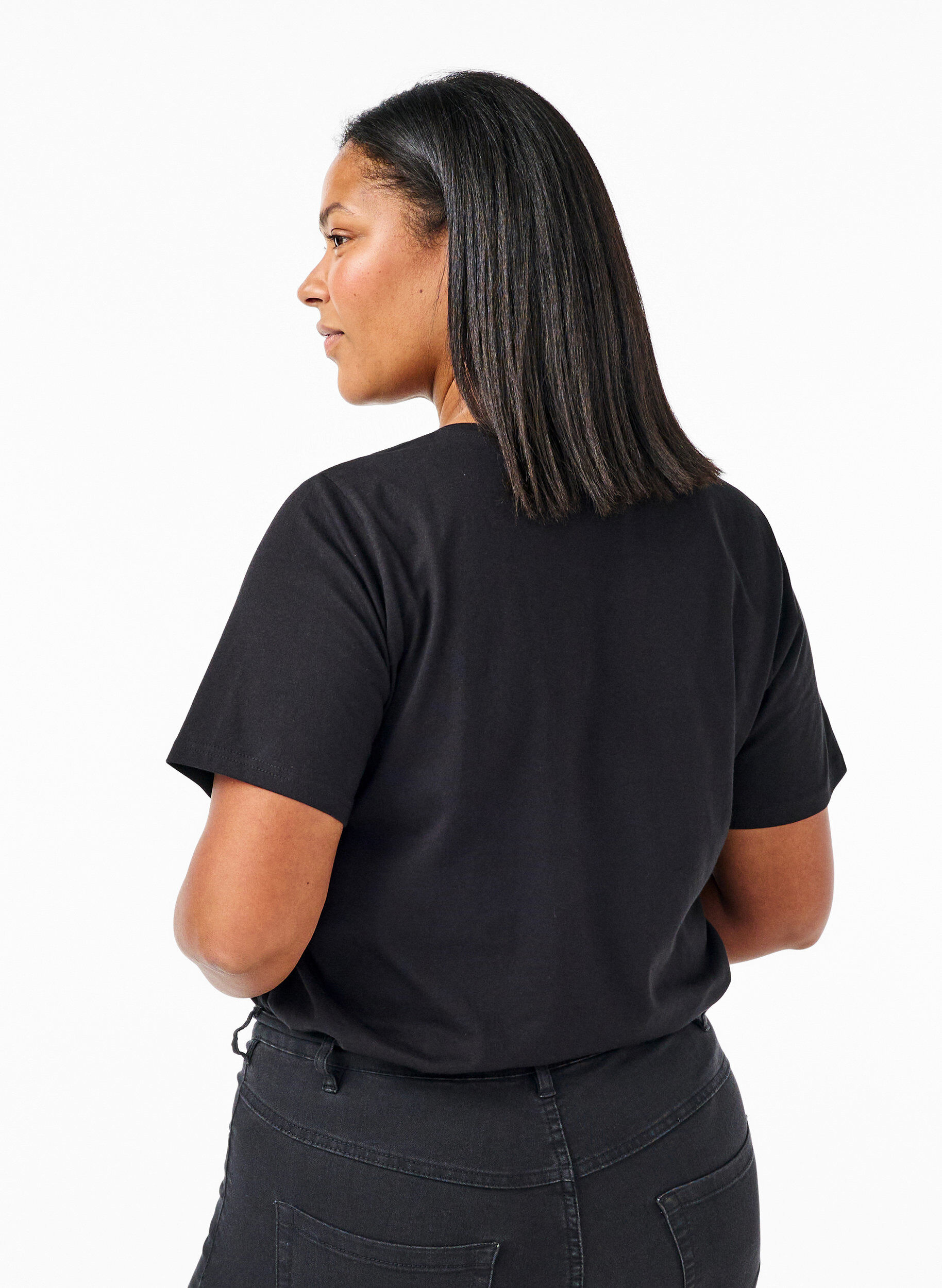 Zizzi T-shirt en coton biologique avec n&oelig;ud, Black, Model image number 1