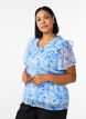 Blouse fleurie avec col &agrave; volants et effet peplum, Bleu, Model image number 0