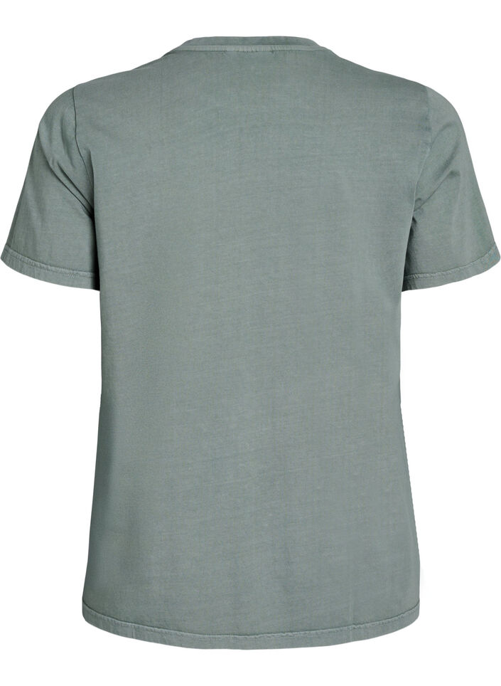 T-shirt en coton bio, à texte et à imprimé floral, Vert, Packshot image number 1