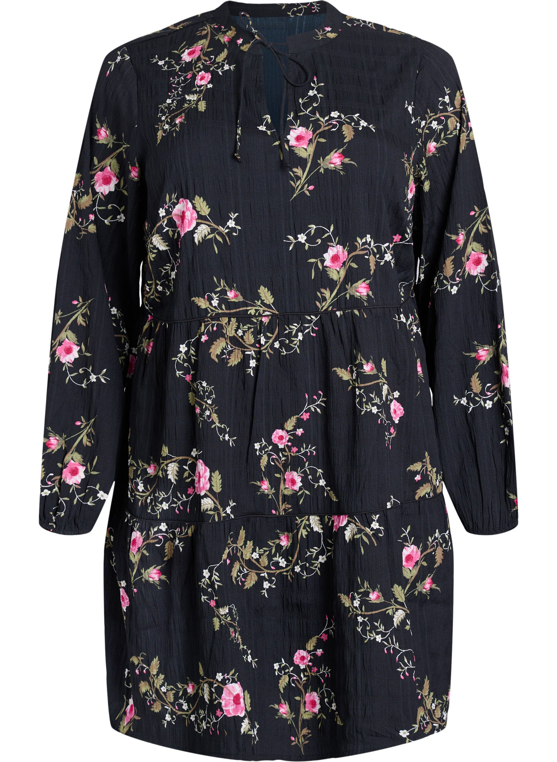 Zizzi Robes &agrave; imprim&eacute; floral avec fermeture &agrave; cravate, Noir, Packshot image number 0