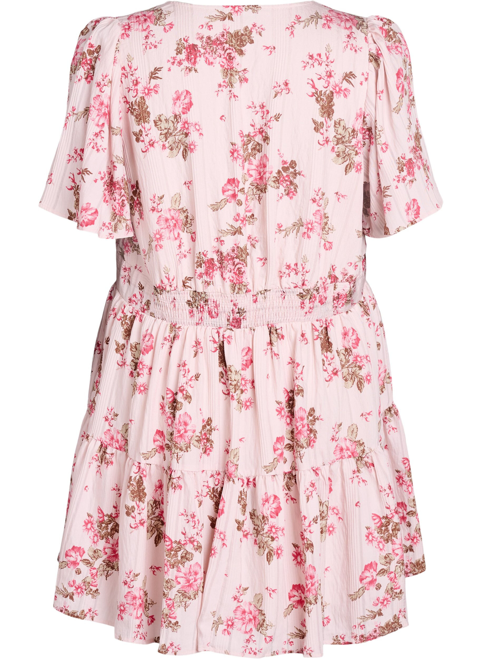Zizzi Kurzes Kleid mit Blumenprint und V-Ausschnitt, Pink, Packshot image number 1