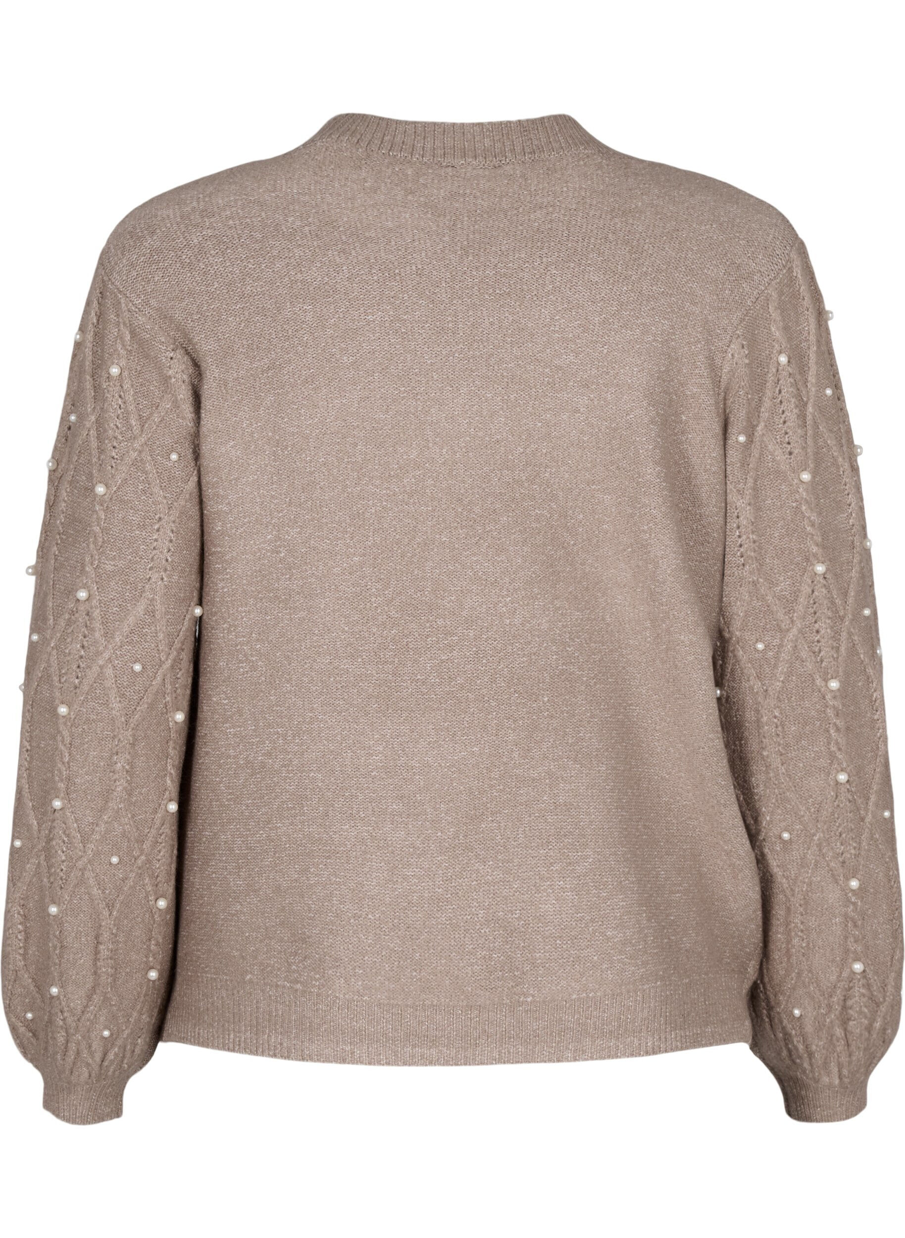 Zizzi Pull en tricot avec motif et perles, Desert Taupe Mel., Packshot image number 1