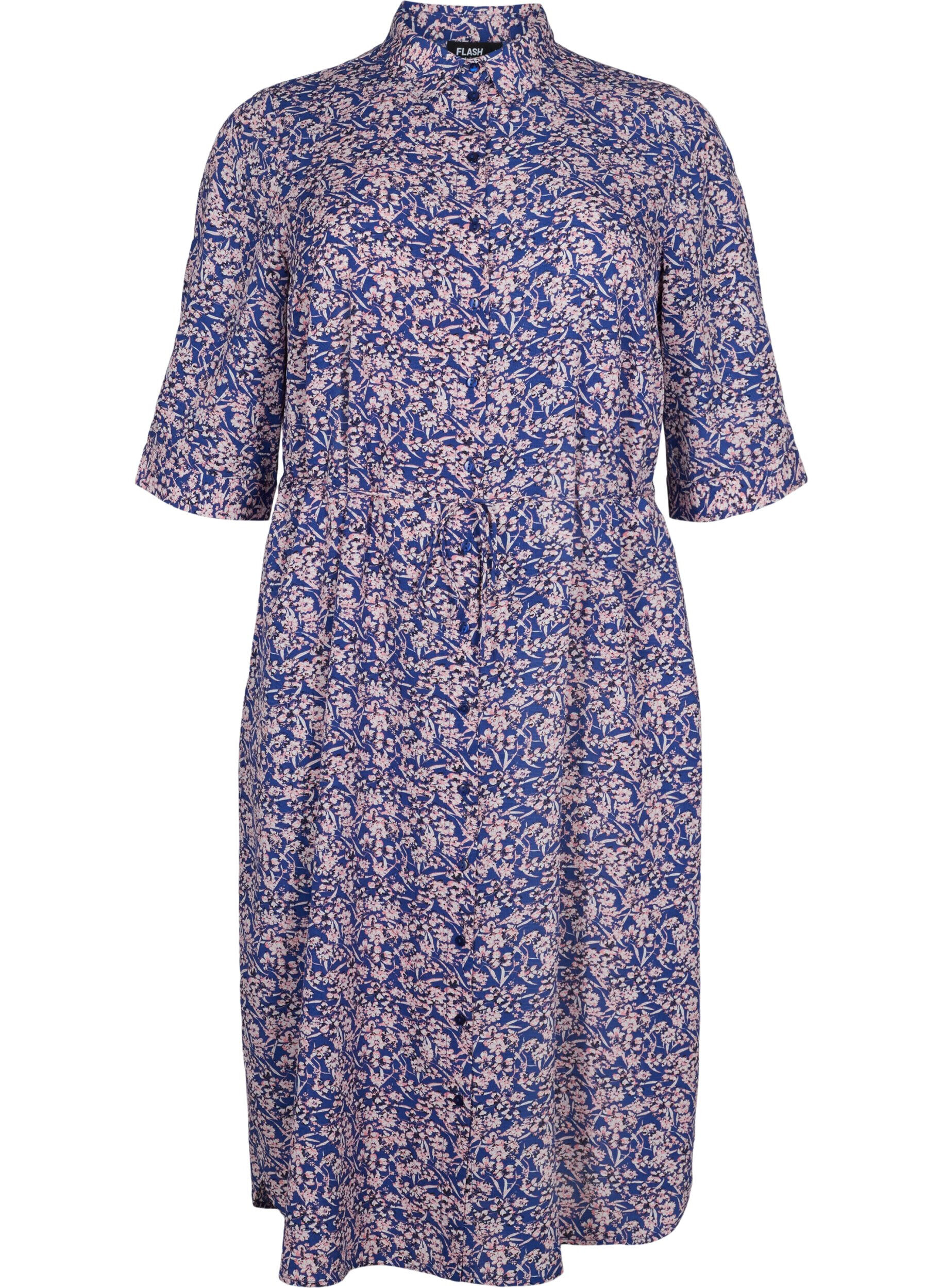 Zizzi FLASH - Hemdkleid mit Blumenprint, Strong Blue Flower, Packshot image number 0
