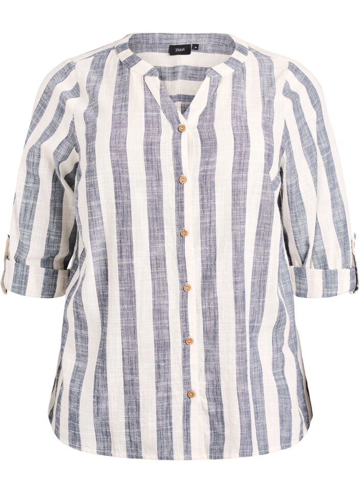 Hemdbluse aus Baumwolle mit V-Ausschnitt, Blau, Packshot image number 0