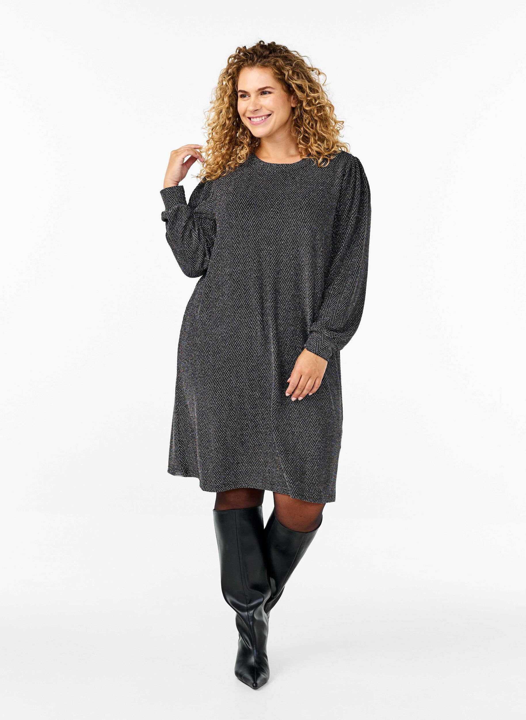 Zizzi Robe avec un motif en zigzag et des paillettes, Silver ZigZagShimmer, Model image number 2