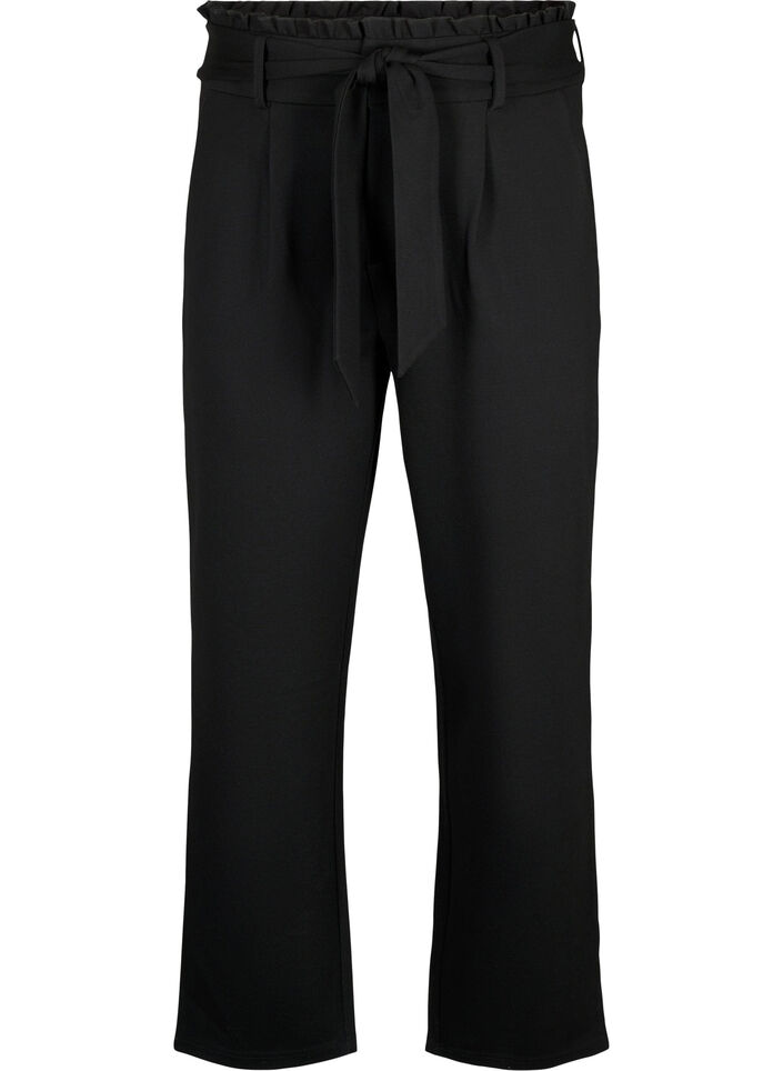 Pantalon taille haute avec volants et cordon, Black, Packshot image number 0