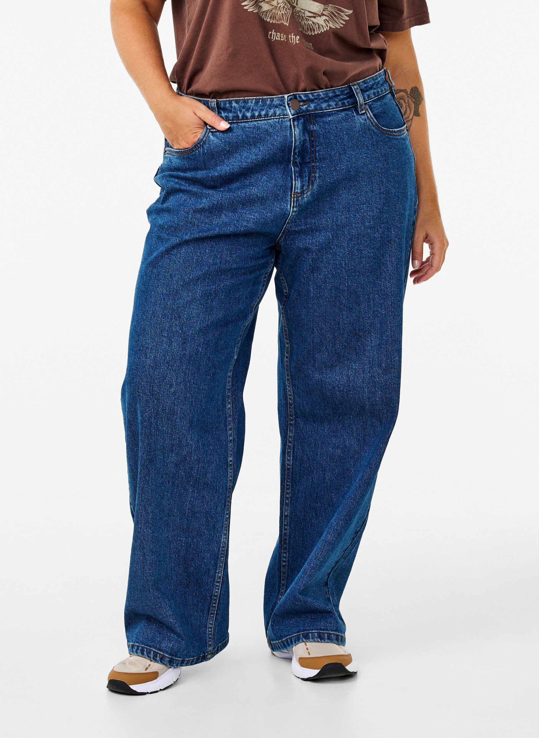ZizziJean &agrave; jambe large et taille haute, Bleu, Model image number 2
