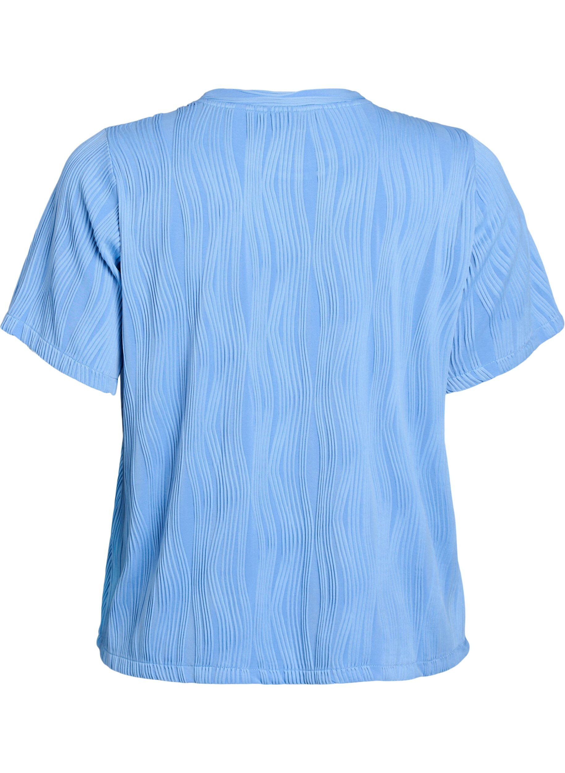 Zizzi Bluse mit kurzen &Auml;rmeln und einer welligen Struktur, Blau, Packshot image number 1