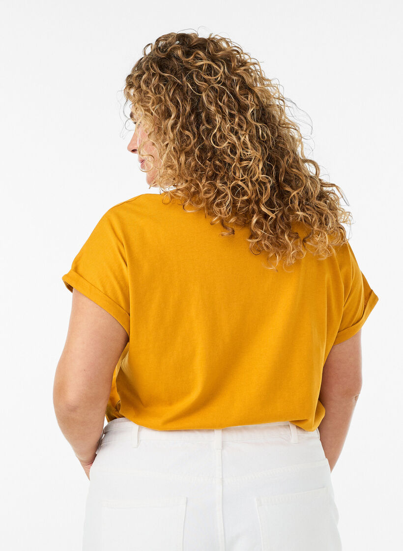 T-shirt &agrave; manches courtes en coton m&eacute;lang&eacute;, Jaune, Model image number 2