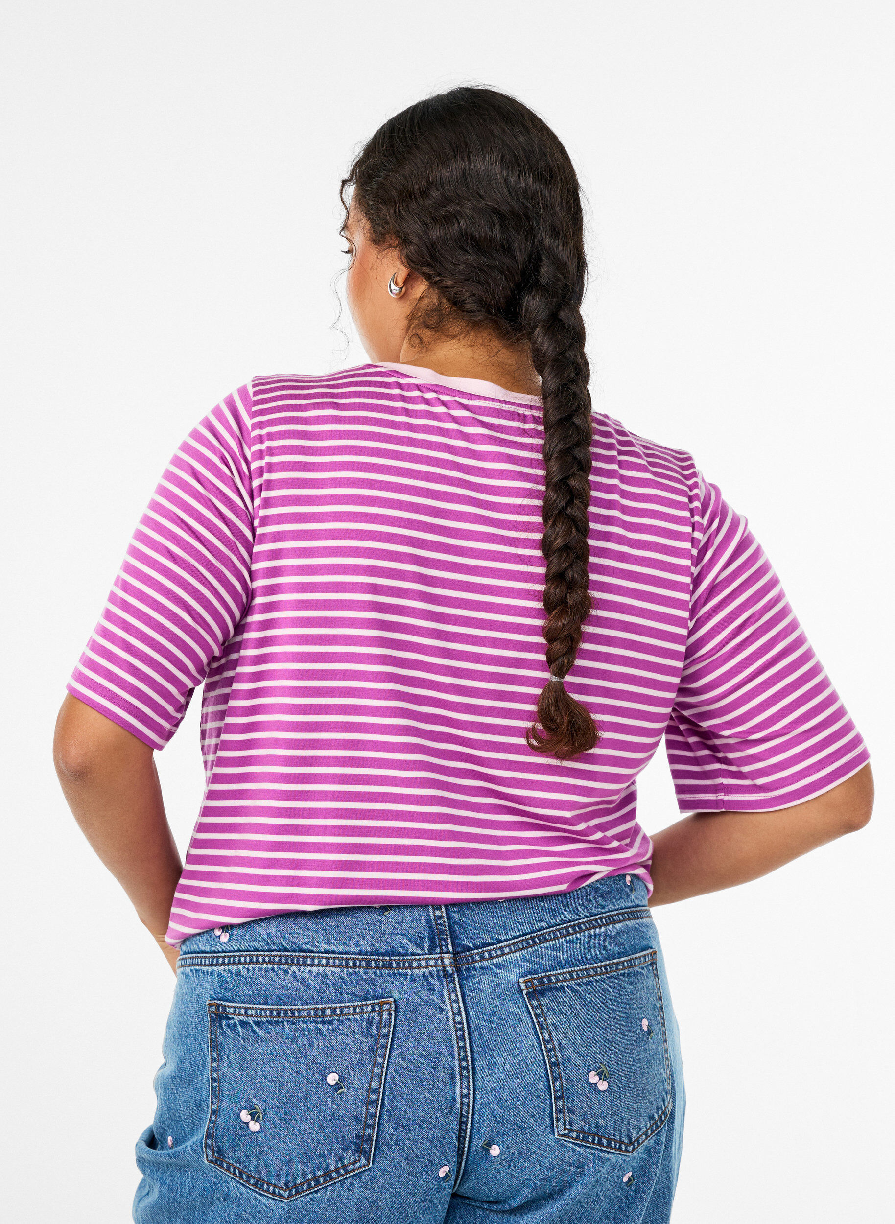 ZizziT-Shirt mit TENCEL&trade; Lyocell und Streifen, Lila, Model image number 2