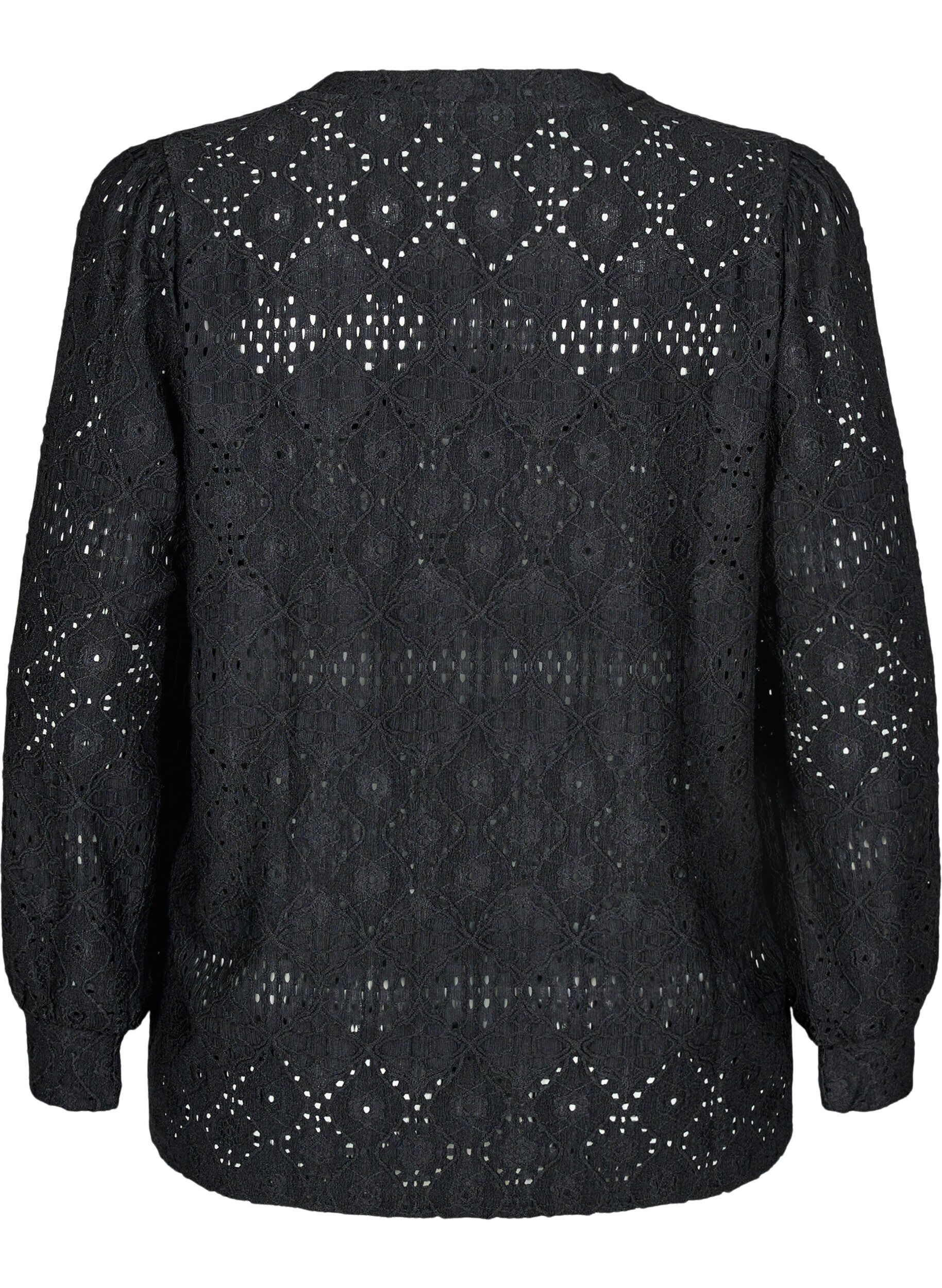 Zizzi Lang&auml;rmlige Bluse mit Lochmuster, Schwarz, Packshot image number 1