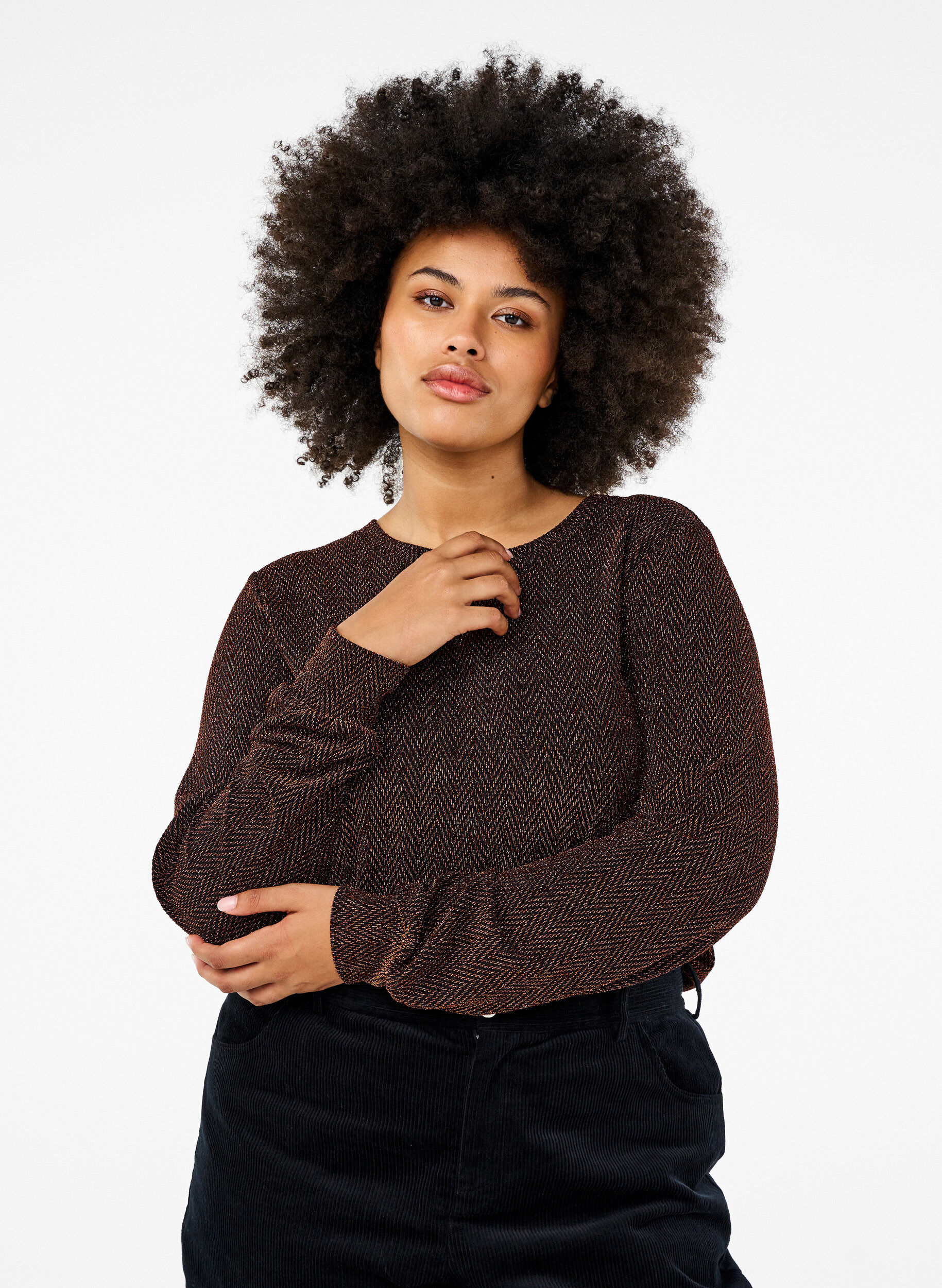 Zizzi Bluse mit Schimmermuster, Copper ZigzagShimmer, Model image number 0