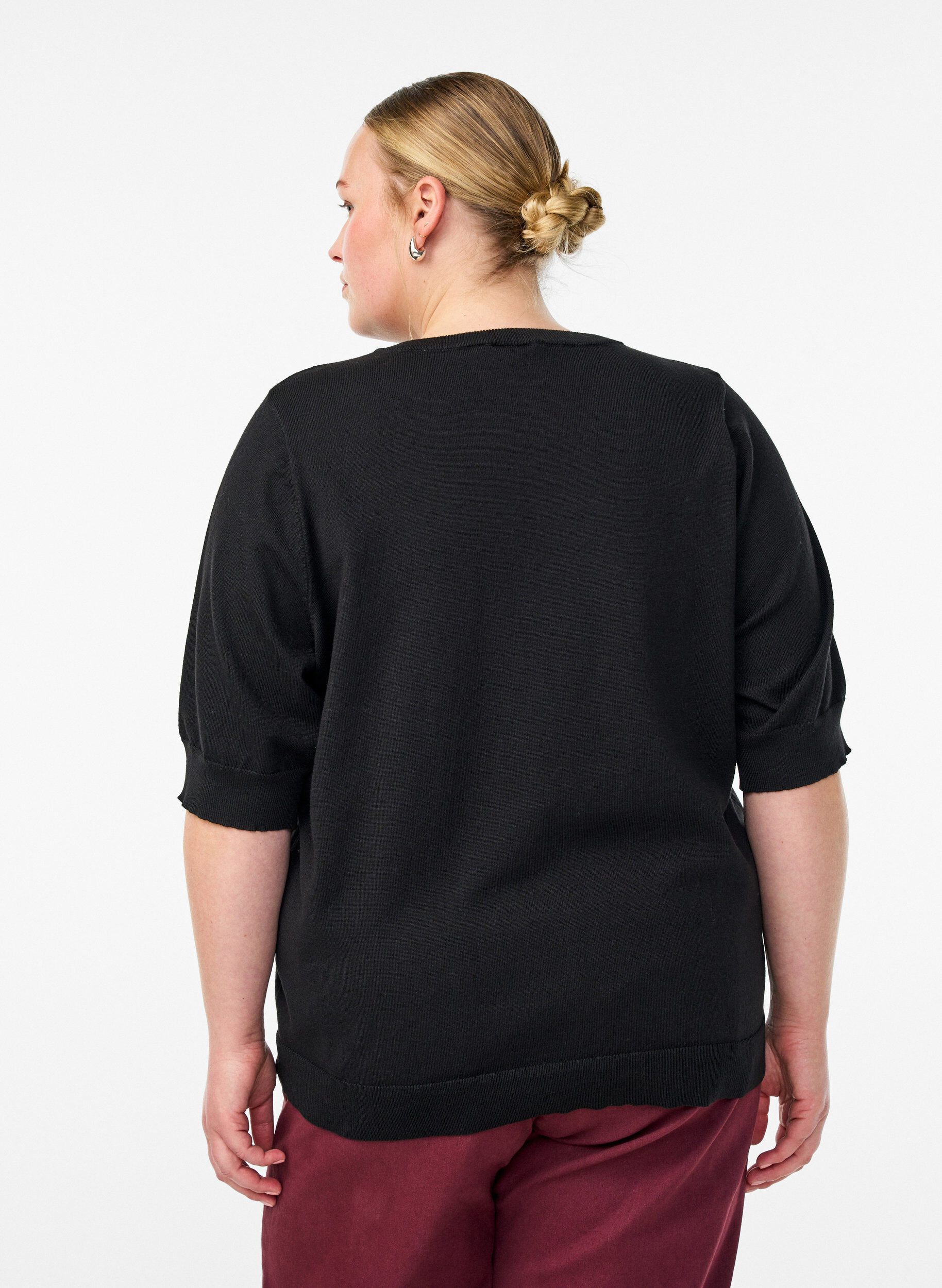 ZizziBlouse en fine maille &agrave; manches courtes, Noir, Model image number 2