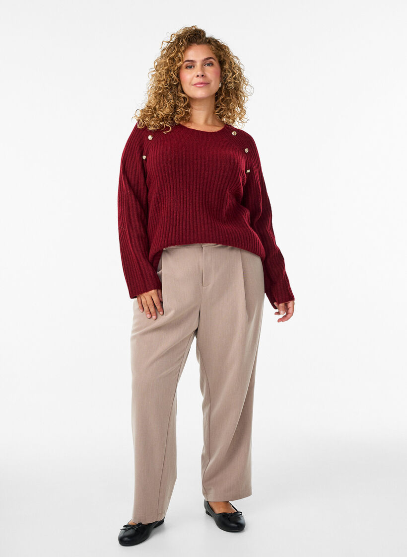 Pullover aus Rippstrick mit Zierknöpfen, Rot, Model image number 1