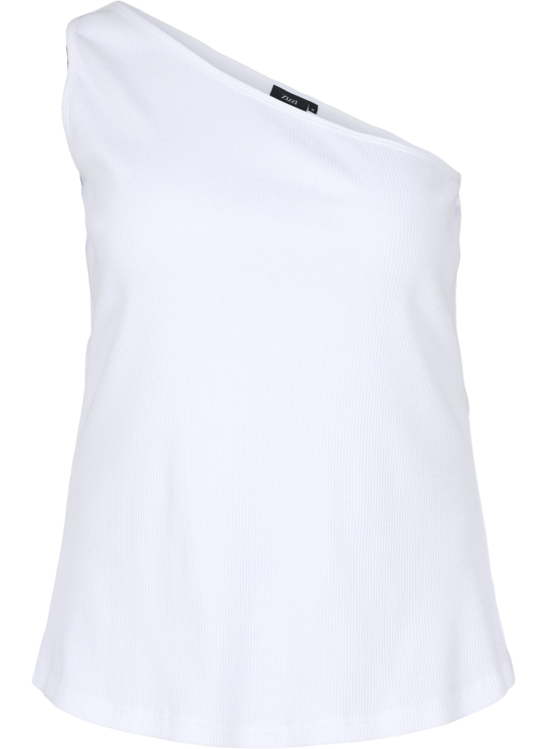 Zizzi One-Shoulder Top aus Baumwolle, Bright White, Packshot image number 0