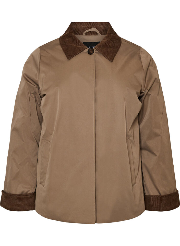 Veste l&eacute;g&egrave;rement matelass&eacute;e avec col en velours c&ocirc;tel&eacute;, Marron, Packshot image number 0