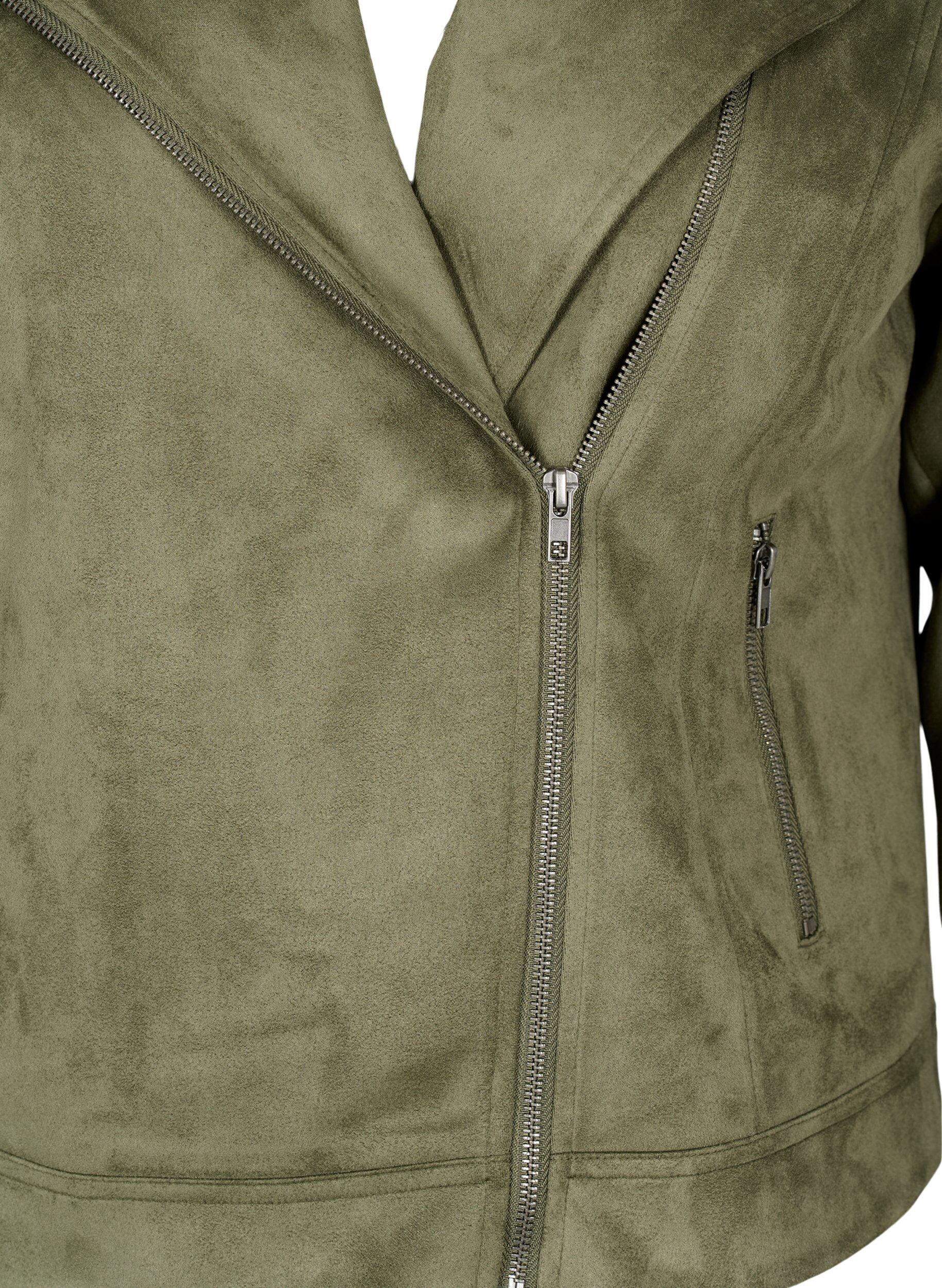 Zizzi Veste de motard en faux daim, Dusty Olive, Packshot image number 2
