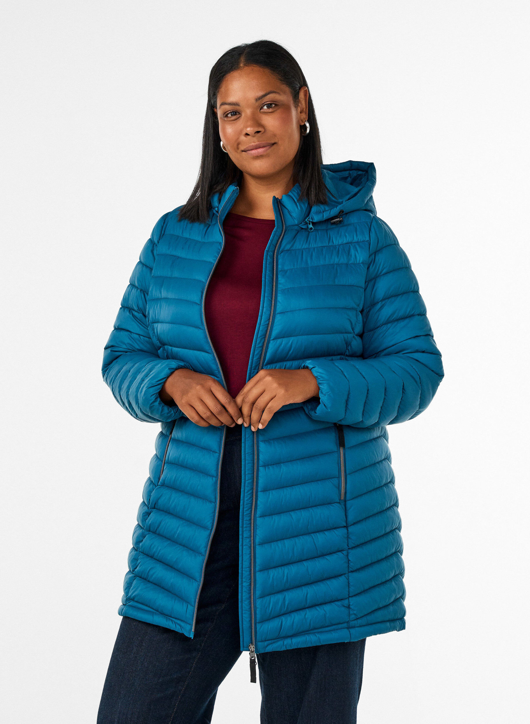 Leichte Jacke mit Taschen und abnehmbarer Kapuze, Petrol, Model