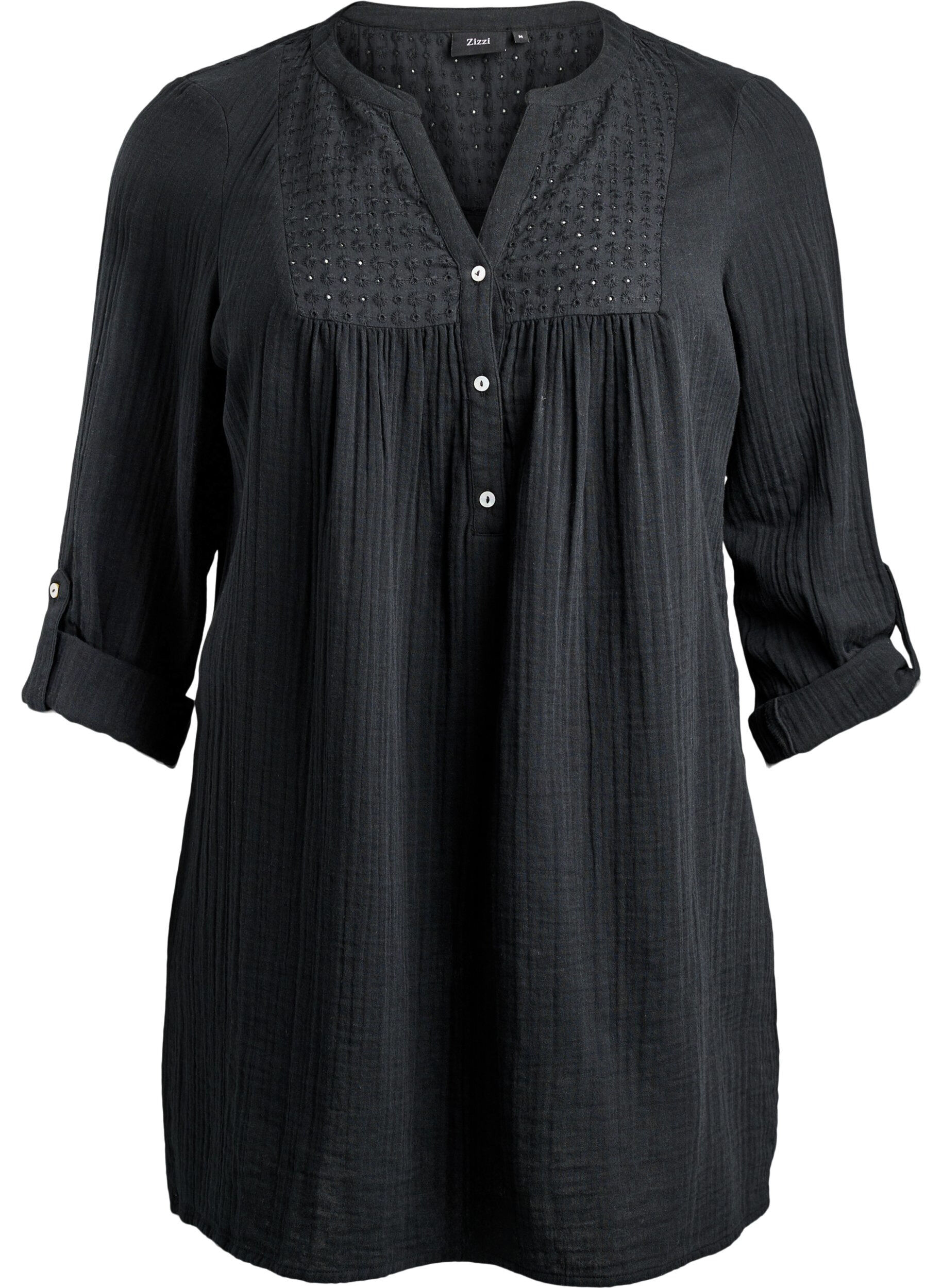 ZizziTunique en mousseline de coton avec broderie anglaise, Noir, Packshot image number 0