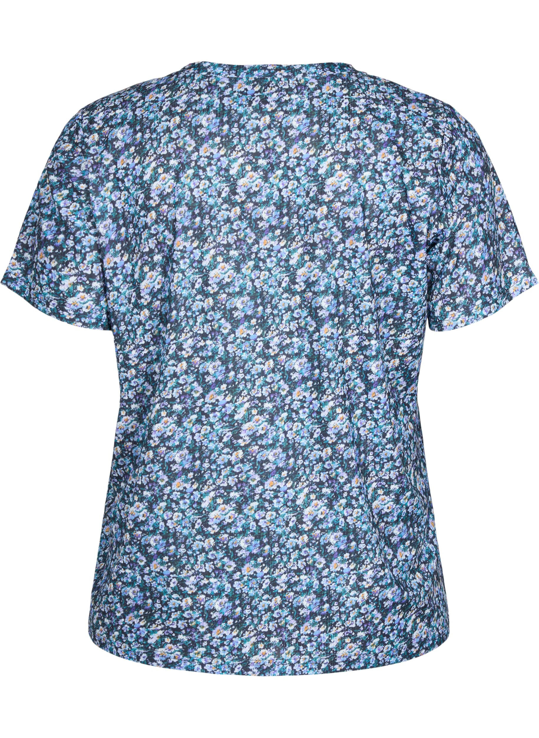 Zizzi FLASH - Bedrucktes T-Shirt mit V-Ausschnitt, Blue Green Ditsy, Packshot image number 1
