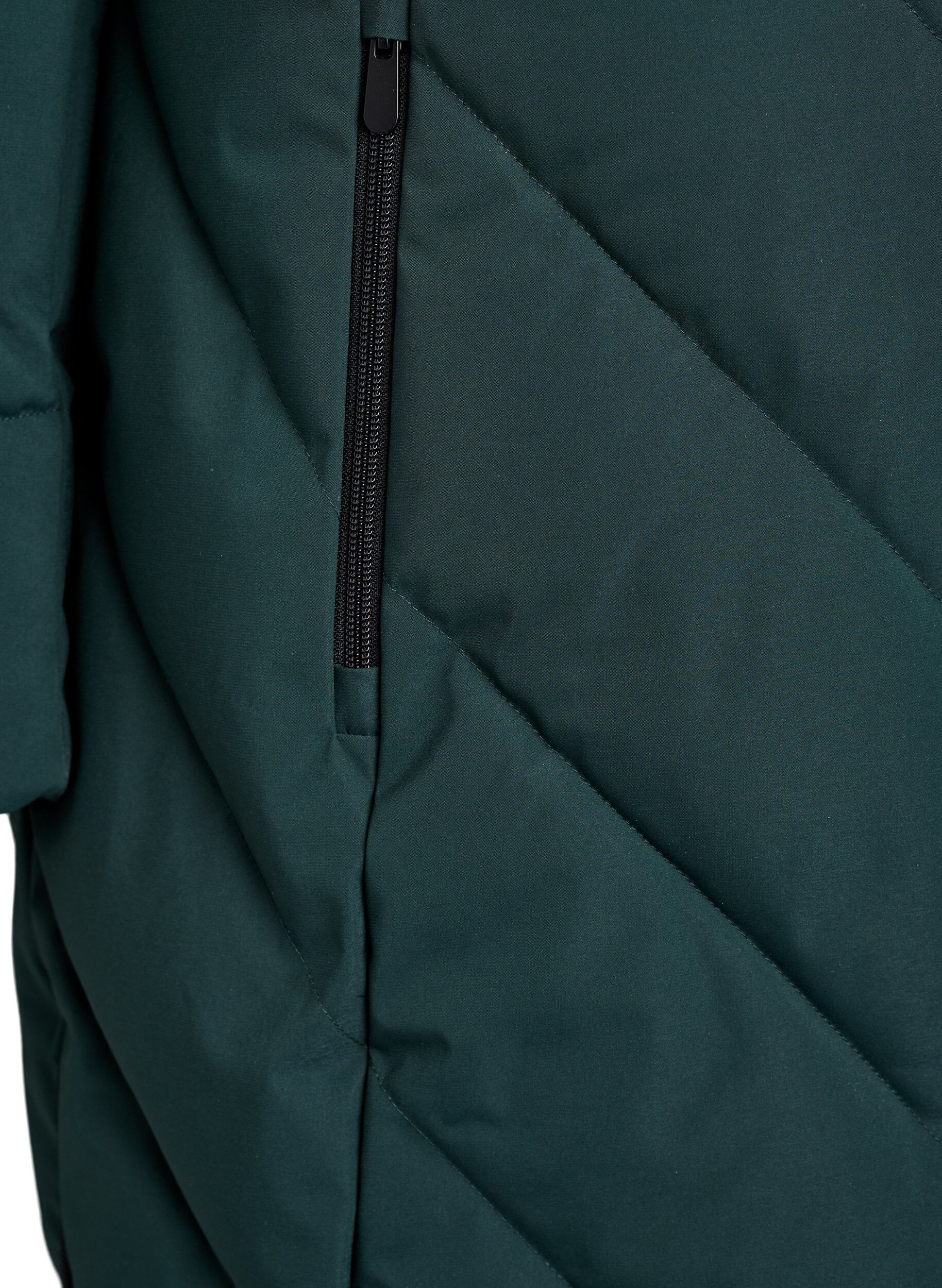 ZizziLong manteau d'hiver &agrave; fermeture &agrave; attaches et col en fausse fourrure, Vert fonc&eacute;, Packshot image number 3