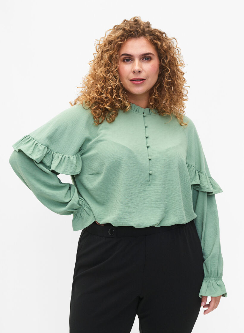 Bluse mit Rüschen und Knöpfen, Green Bay, Model image number 0