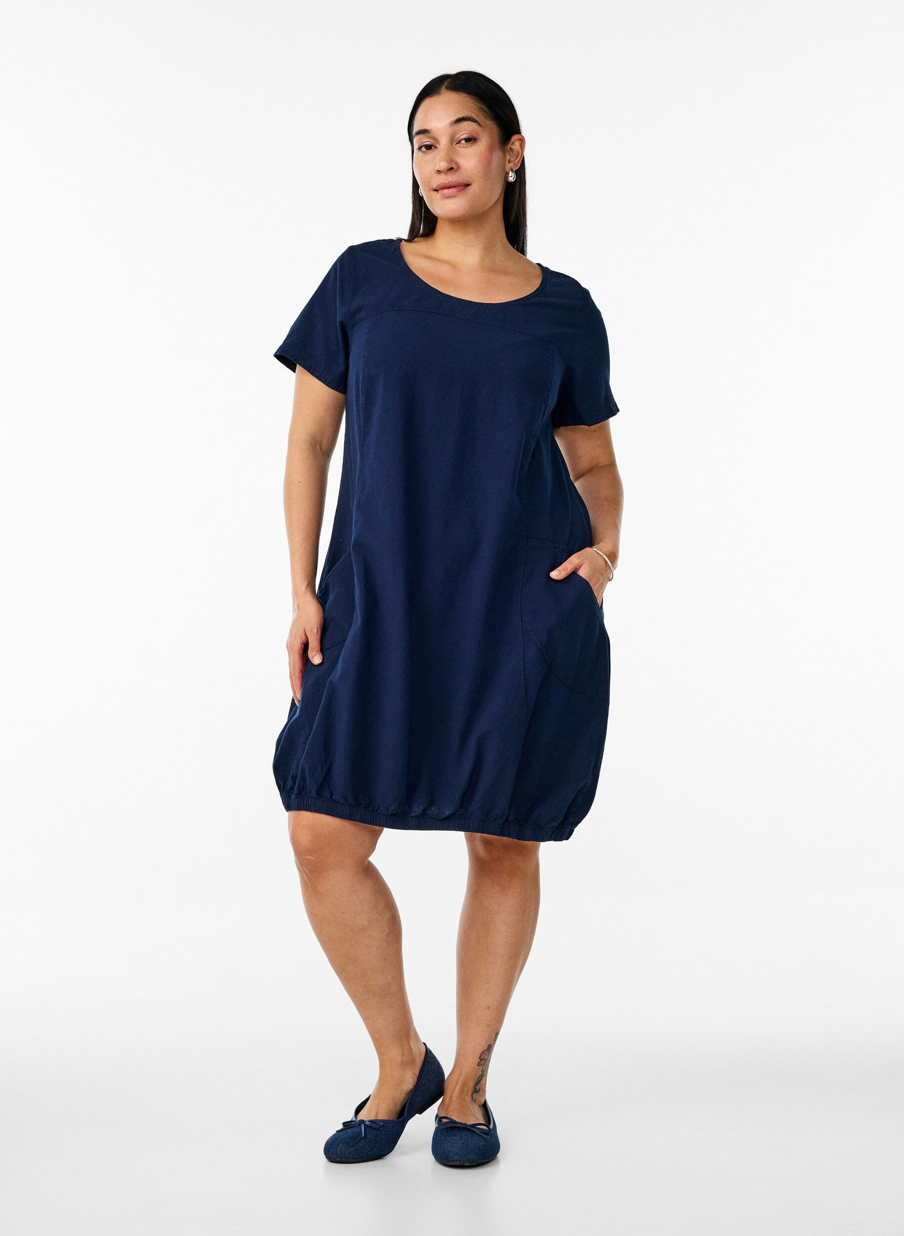 ZizziRobe en coton &agrave; manches courtes, Bleu, Model image number 1