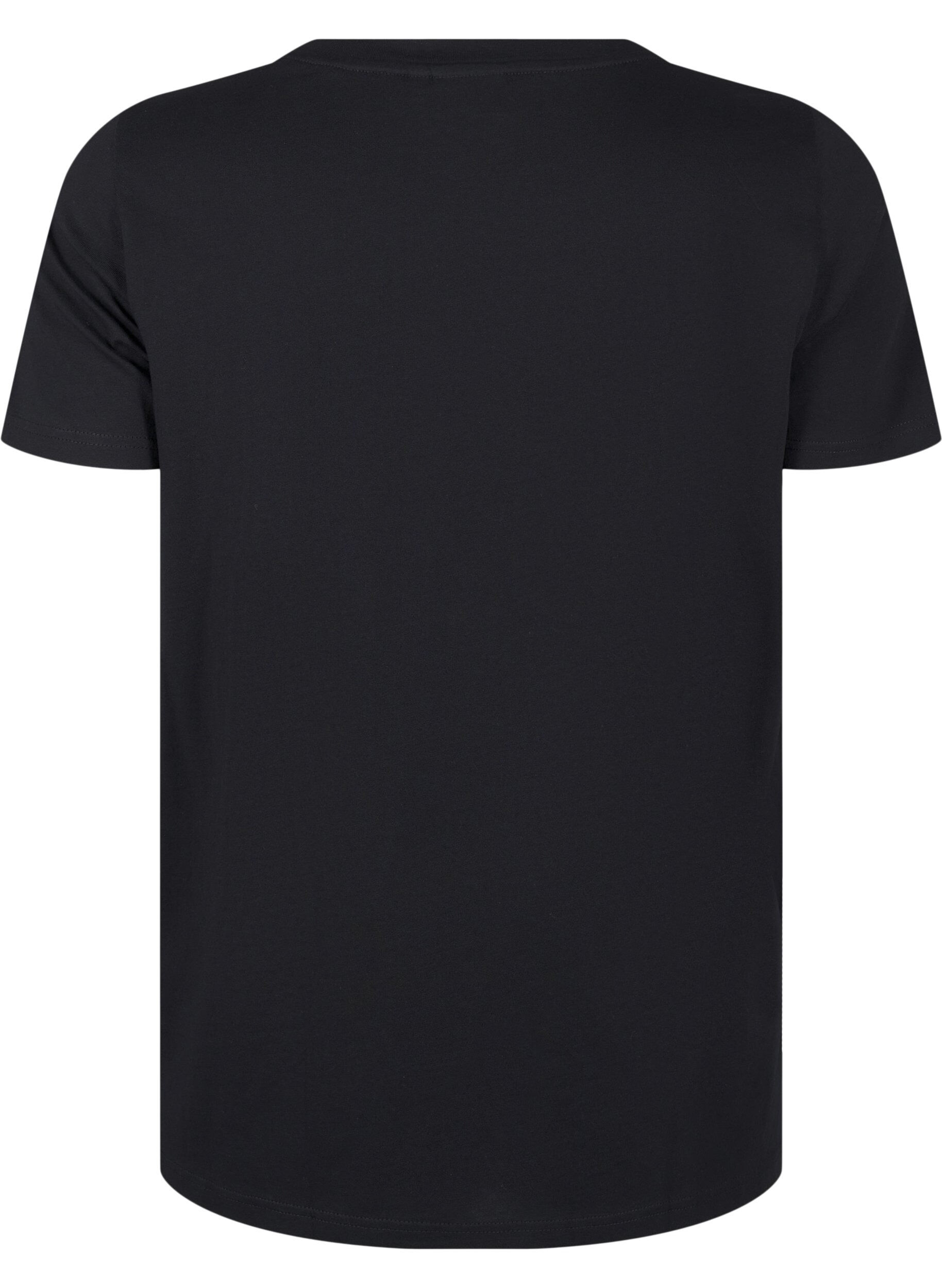 Zizzi Baumwoll-T-Shirt mit Strasssteinen, Black, Packshot image number 1